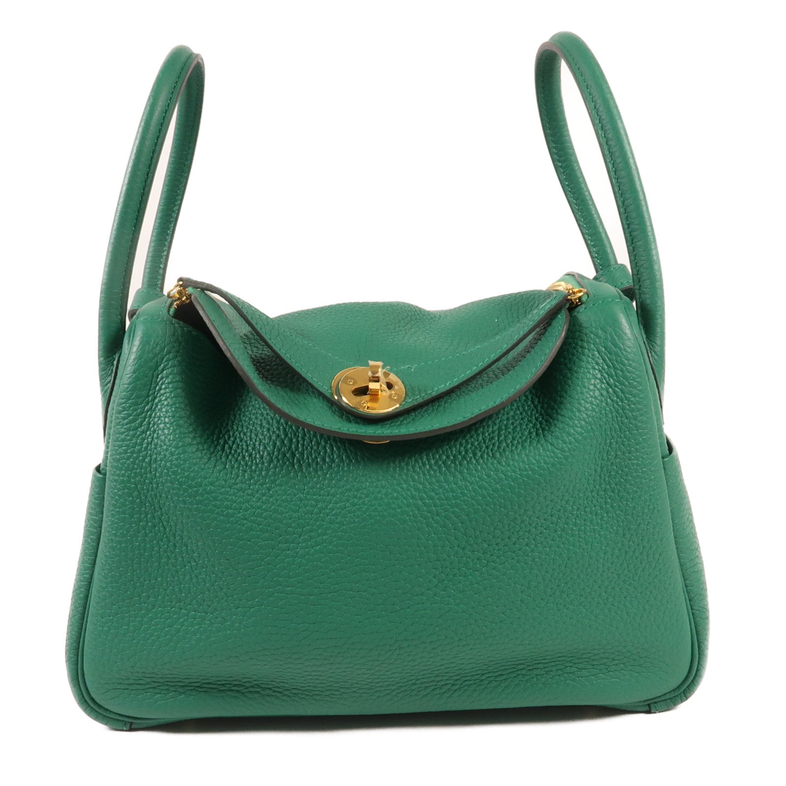 HERMES 【激減優惠】Clemence皮革Lindy 26金扣手挽肩背兩用袋Vert Vertigo
