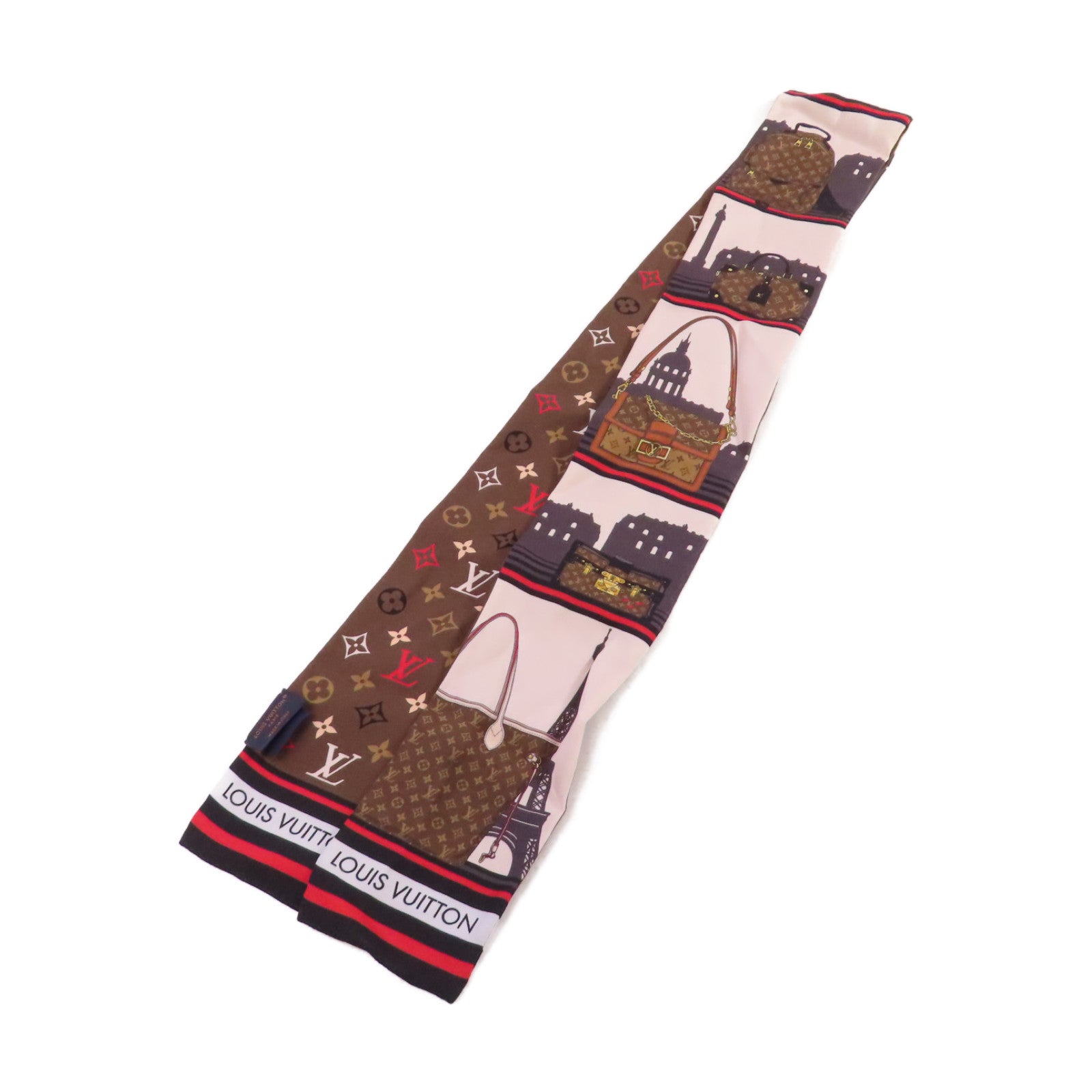 LOUIS VUITTON 絲質Bandeau Skyline Scarf絲巾黑色/杏色/彩色