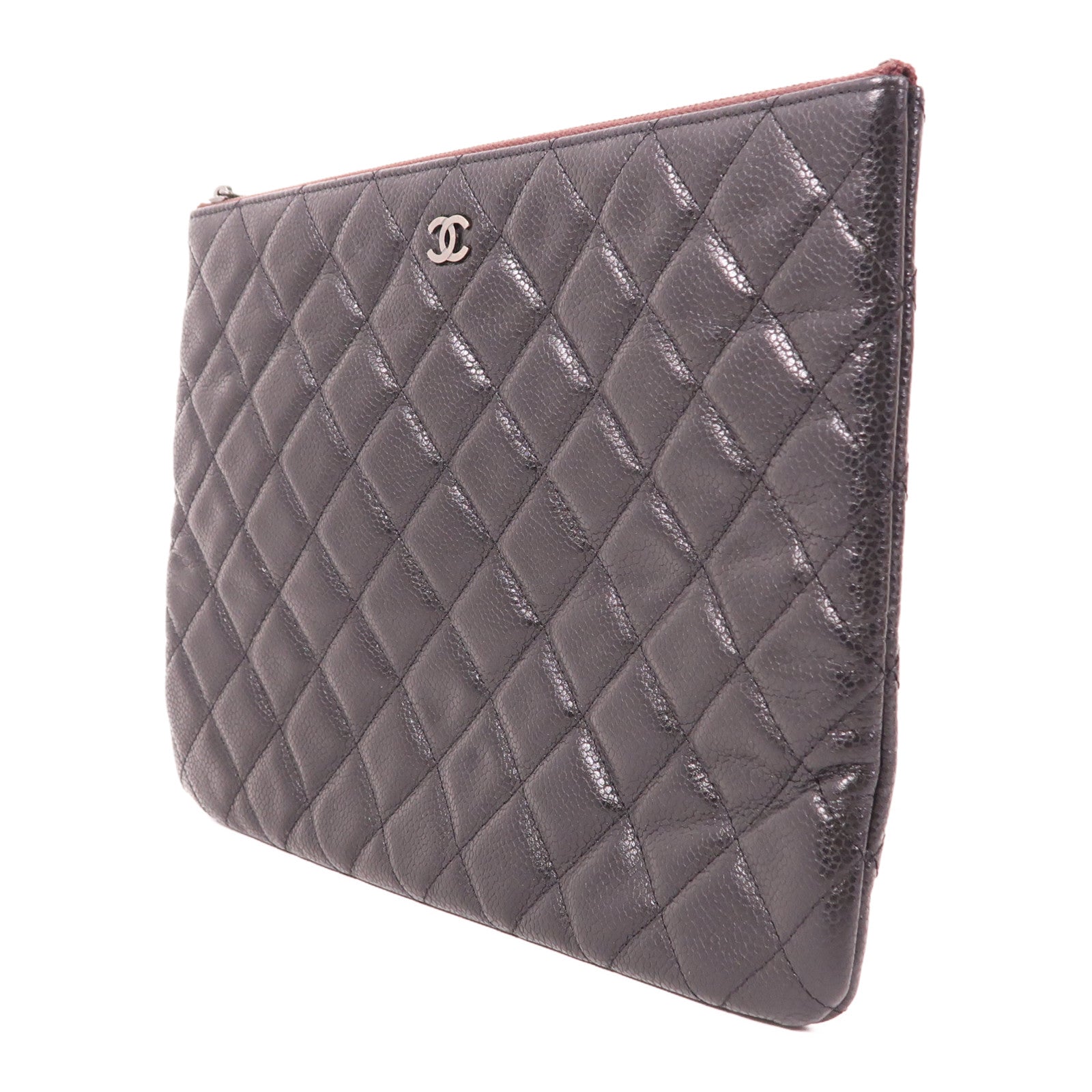 CHANEL 【激減優惠】牛皮皮革Classic Zipped Pouch銀扣手拿包