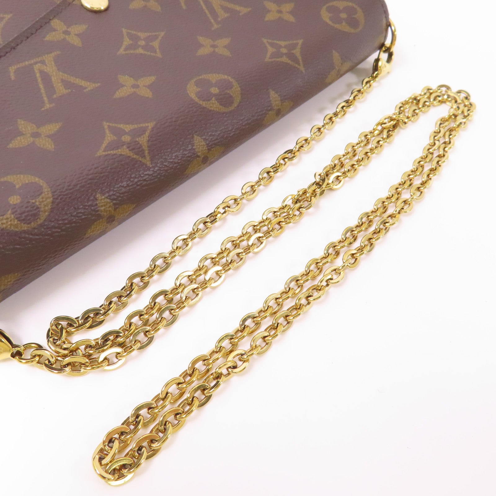 LOUIS VUITTON Monogram Pochette Felicie金扣鏈帶肩背袋棕色
