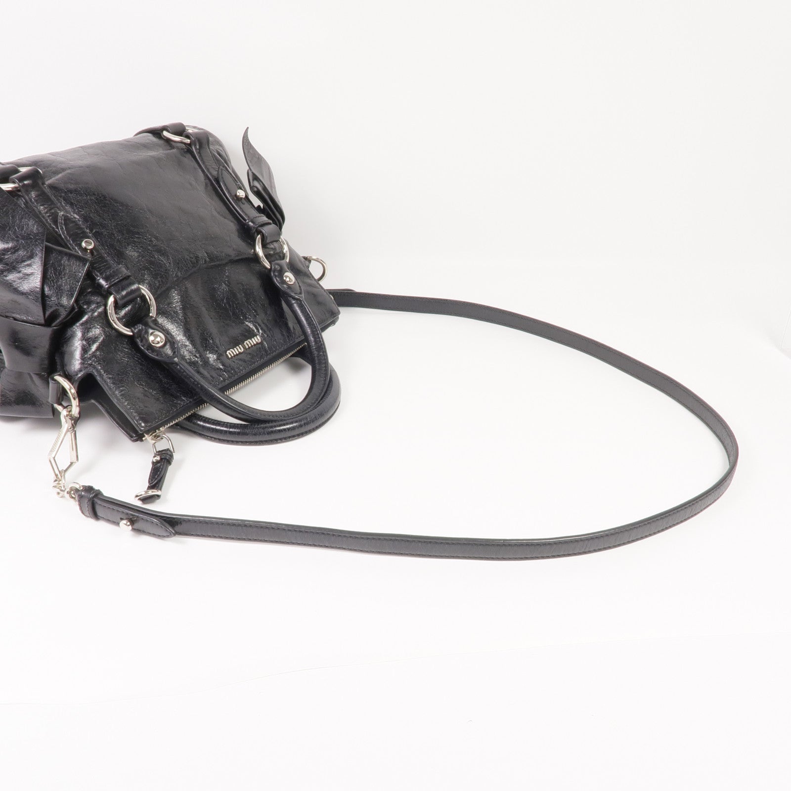 Miu Miu 牛皮皮革2 Way Shoulder銀扣手挽肩背兩用袋