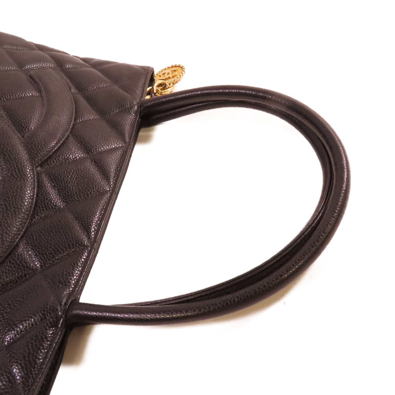 CHANEL 菱格Caviar皮革Tote Bag金扣手挽袋黑色