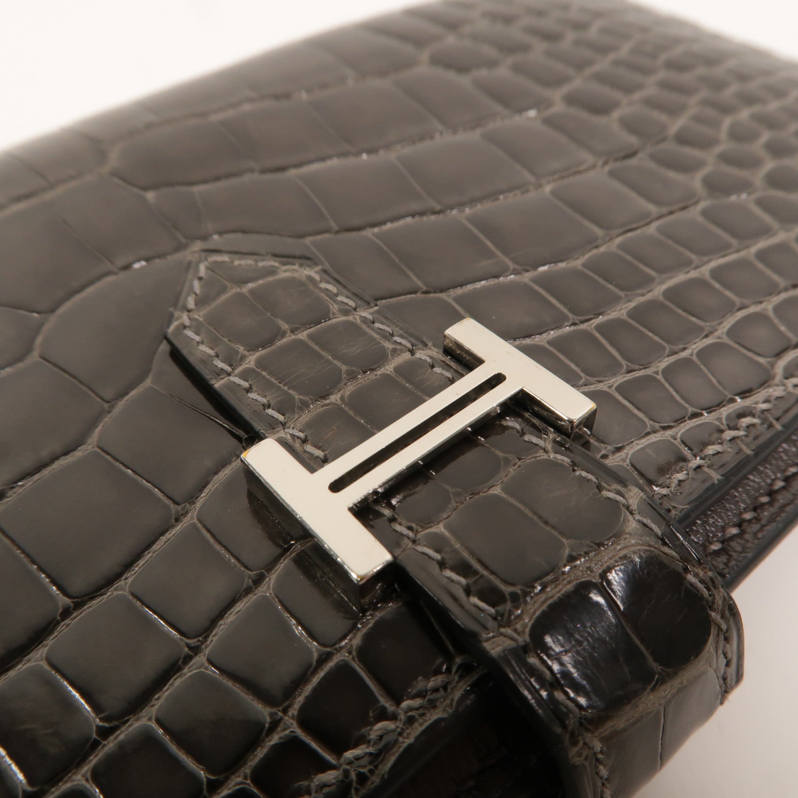 HERMES Alligator皮革Bearn Long Wallet長錢包Graphite