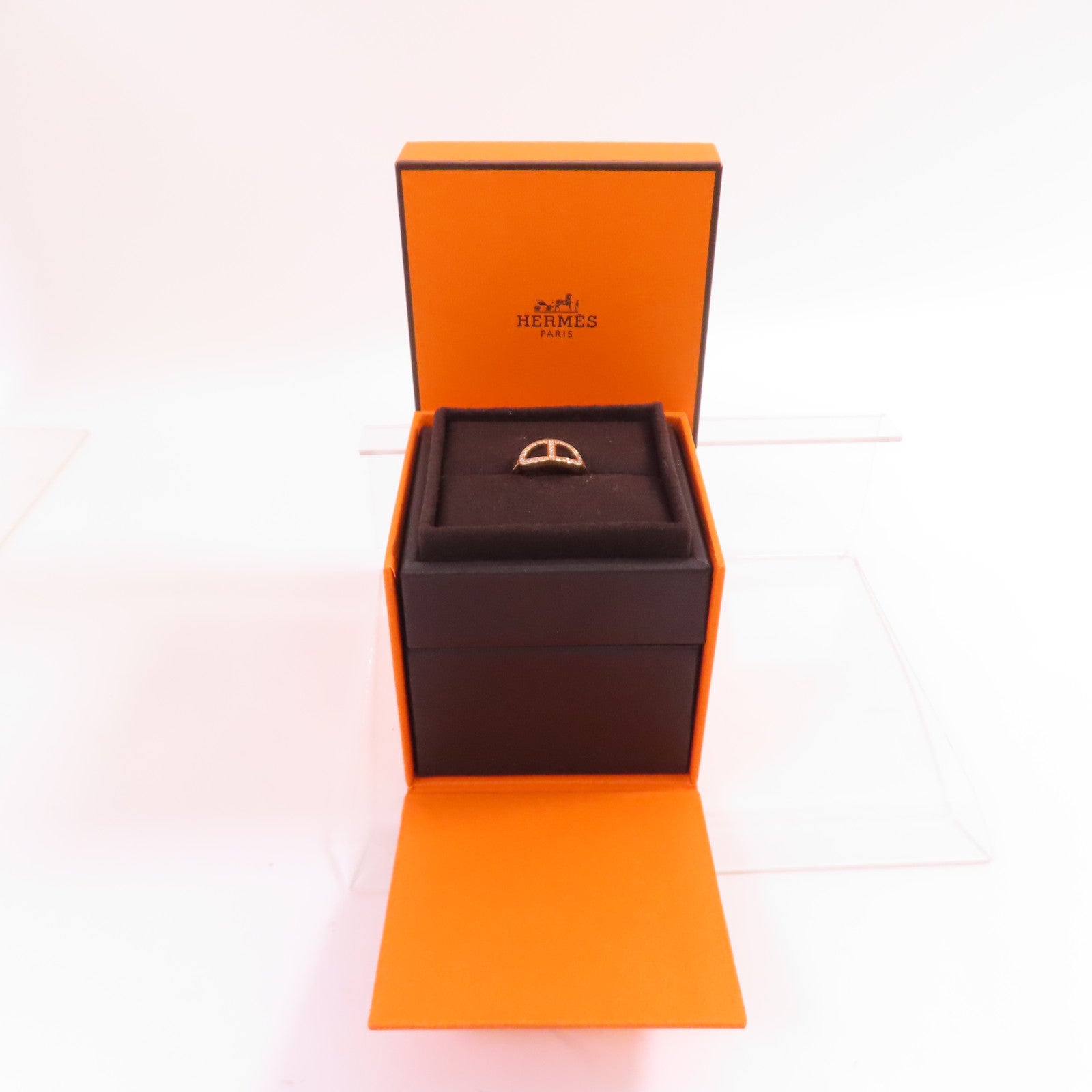 HERMES 18K玫瑰金/鑽石Chaine D Ancre Contour Diamond Ring戒指#53/US#6.25