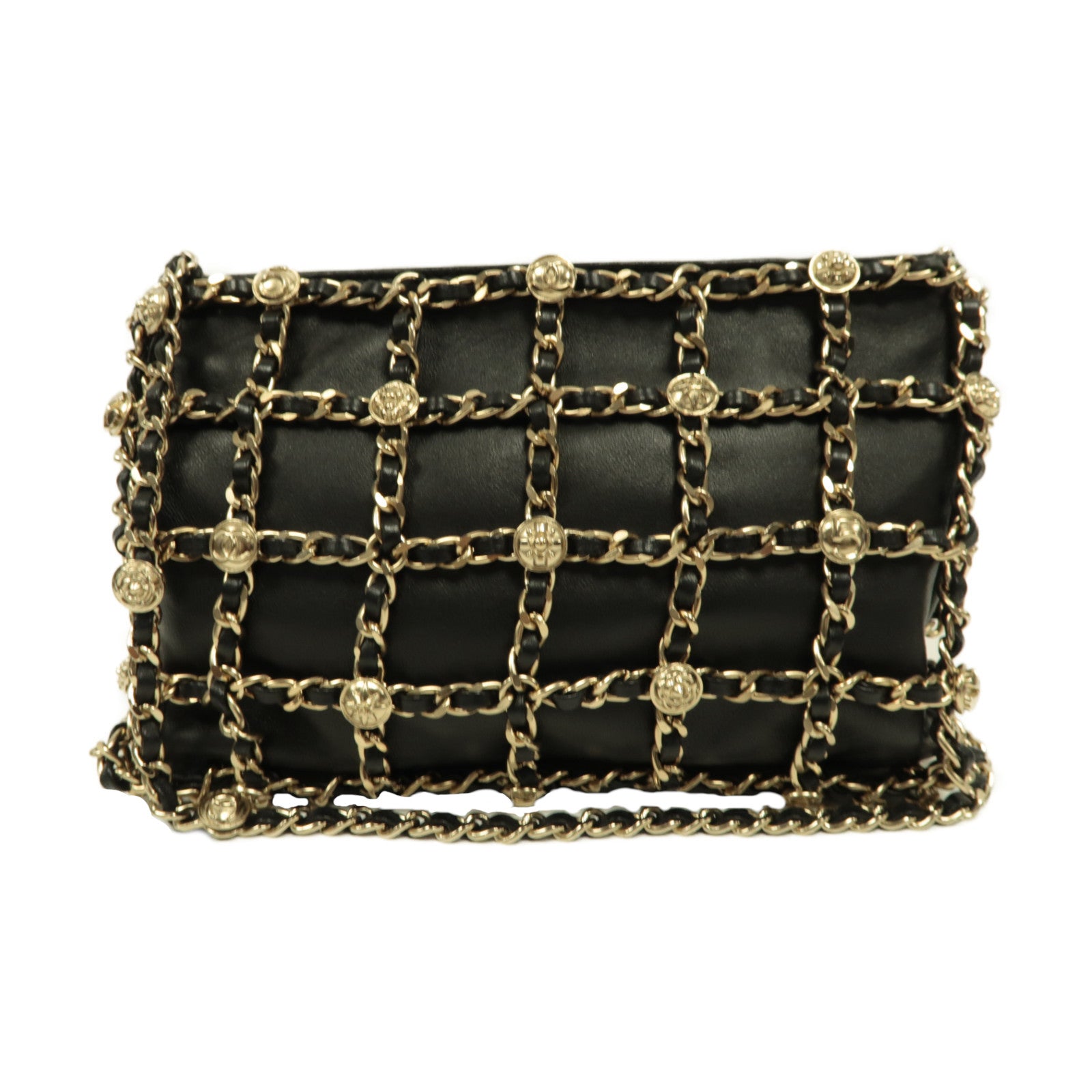 CHANEL **【激減優惠】羊皮皮革Chain Shoulder金扣鏈帶肩背袋黑色