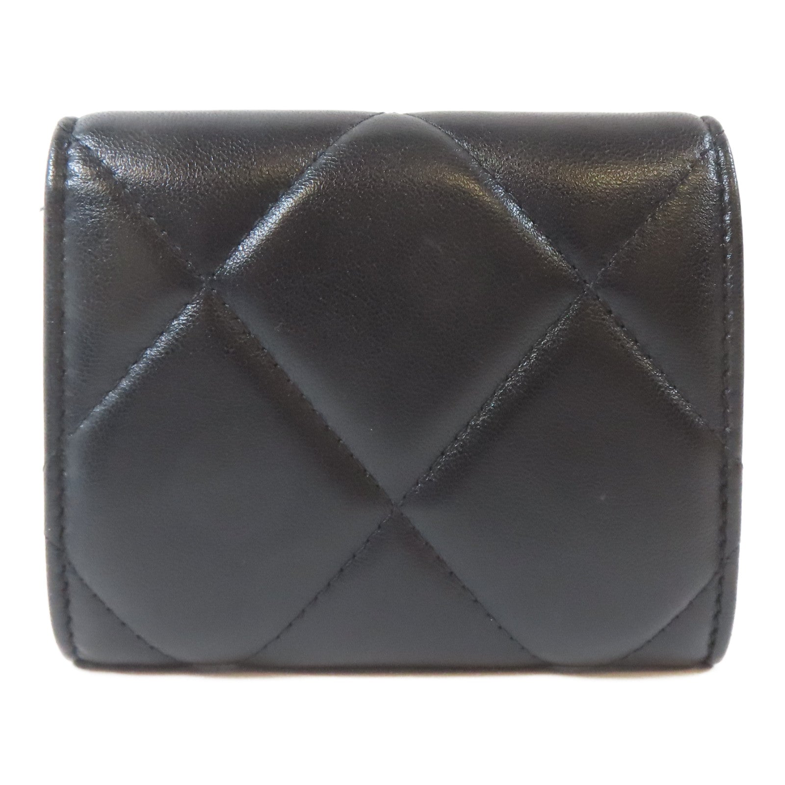CHANEL 菱格羊皮皮革19 Card Case金扣卡片套黑色