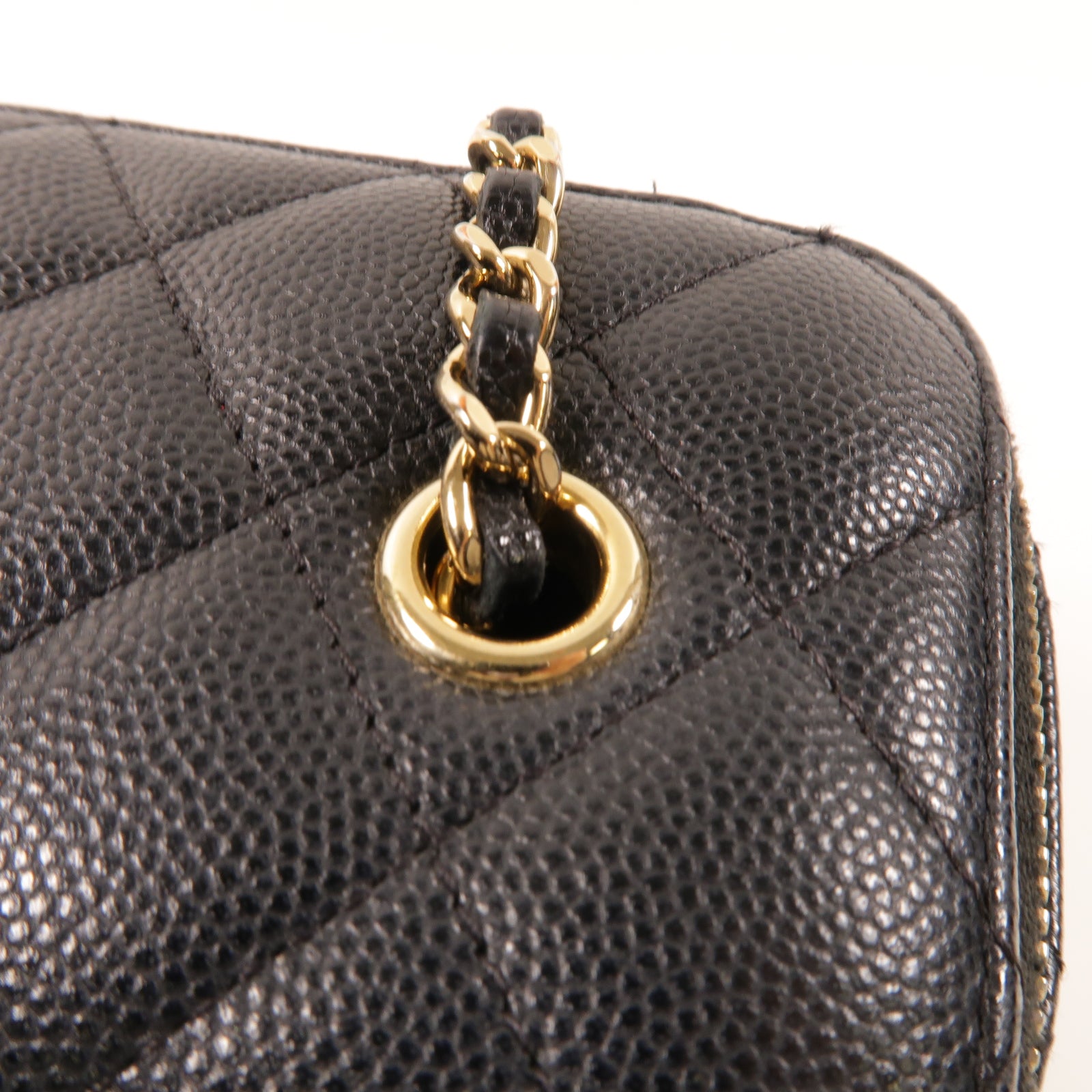 CHANEL **【激減優惠】菱格Caviar皮革Chain Shoulder金扣鏈帶肩背袋黑色