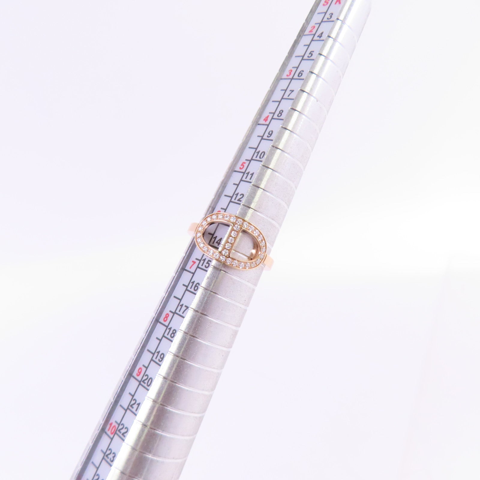 HERMES 18K玫瑰金/鑽石Chaine D Ancre Contour Diamond Ring戒指#53/US#6.25