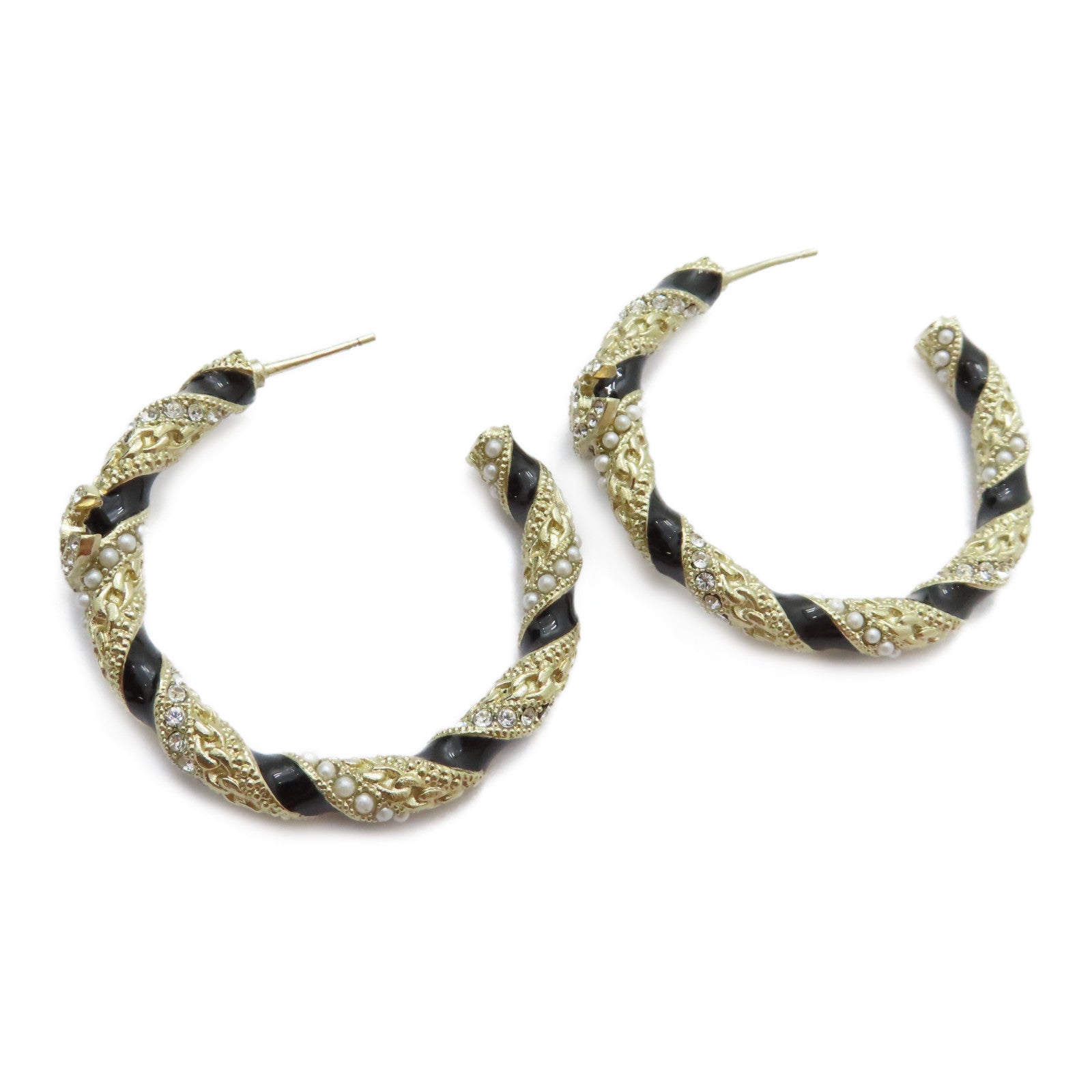 CHANEL 金屬/水鑽/PVC Earrings耳環金色/黑色
