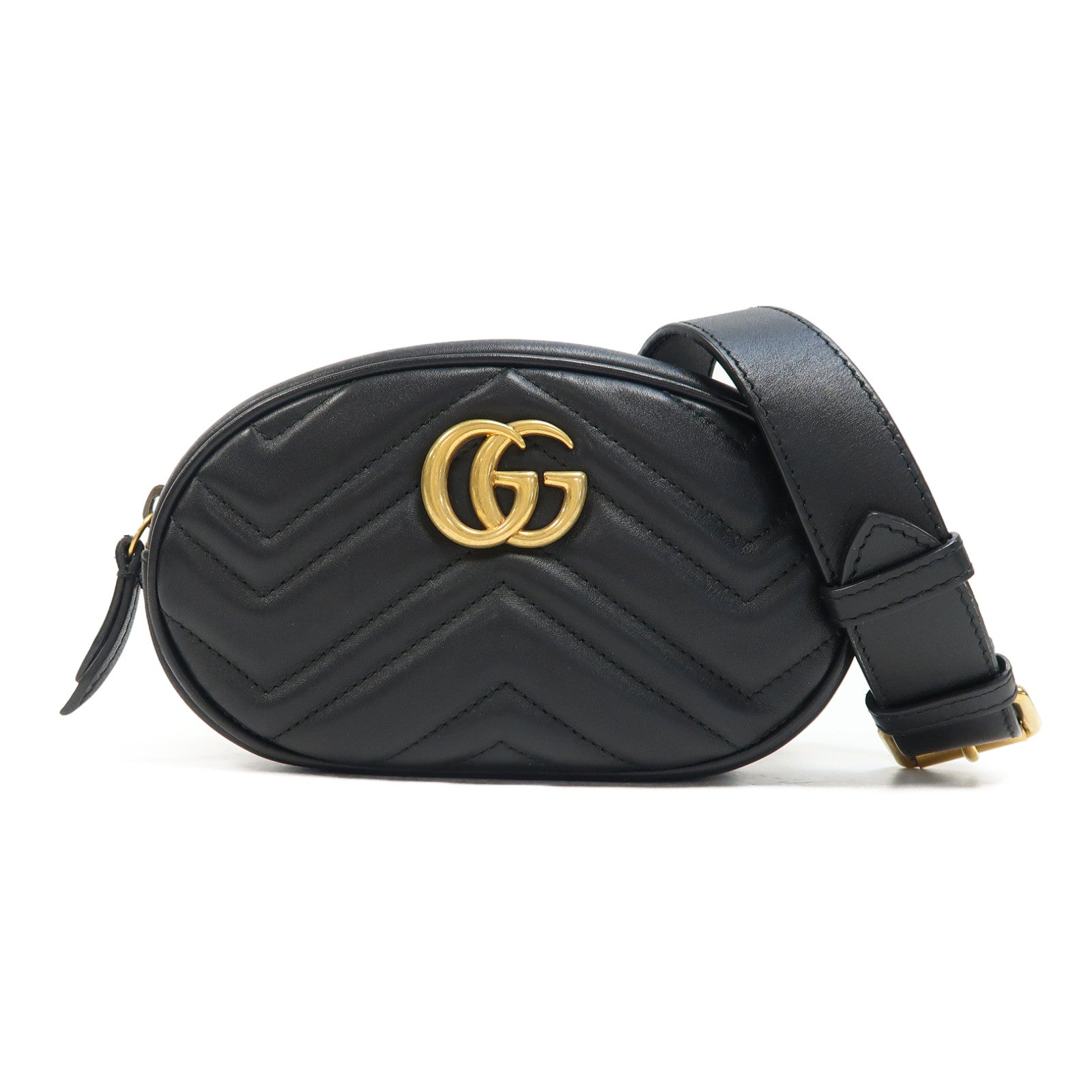 GUCCI 牛皮皮革GG Marmont金扣腰包黑色