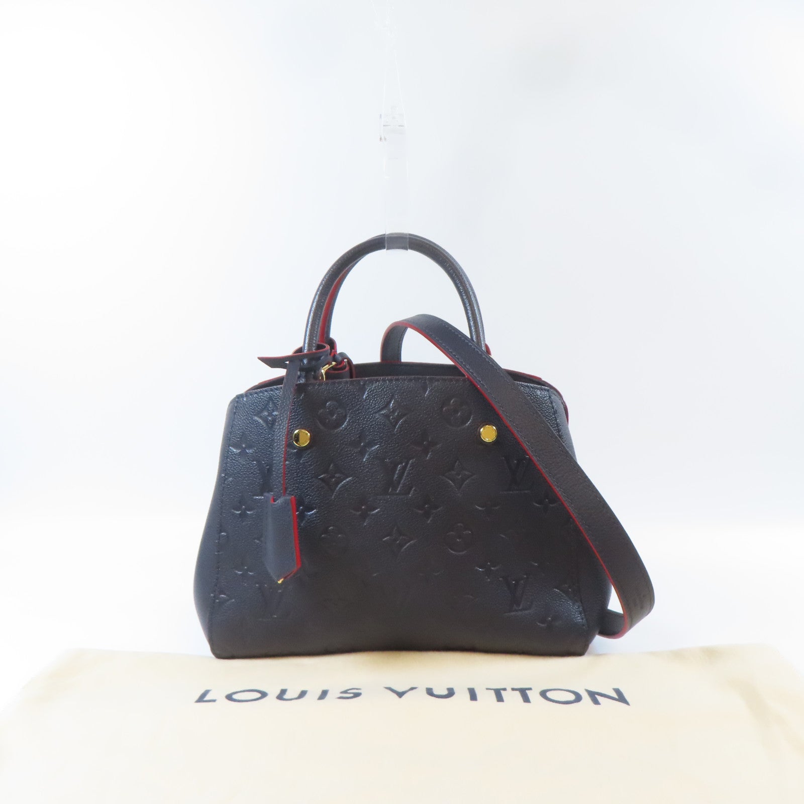 LOUIS VUITTON Monogram Empreinte Montaigne BB金扣手挽肩背兩用袋深藍色/紅色