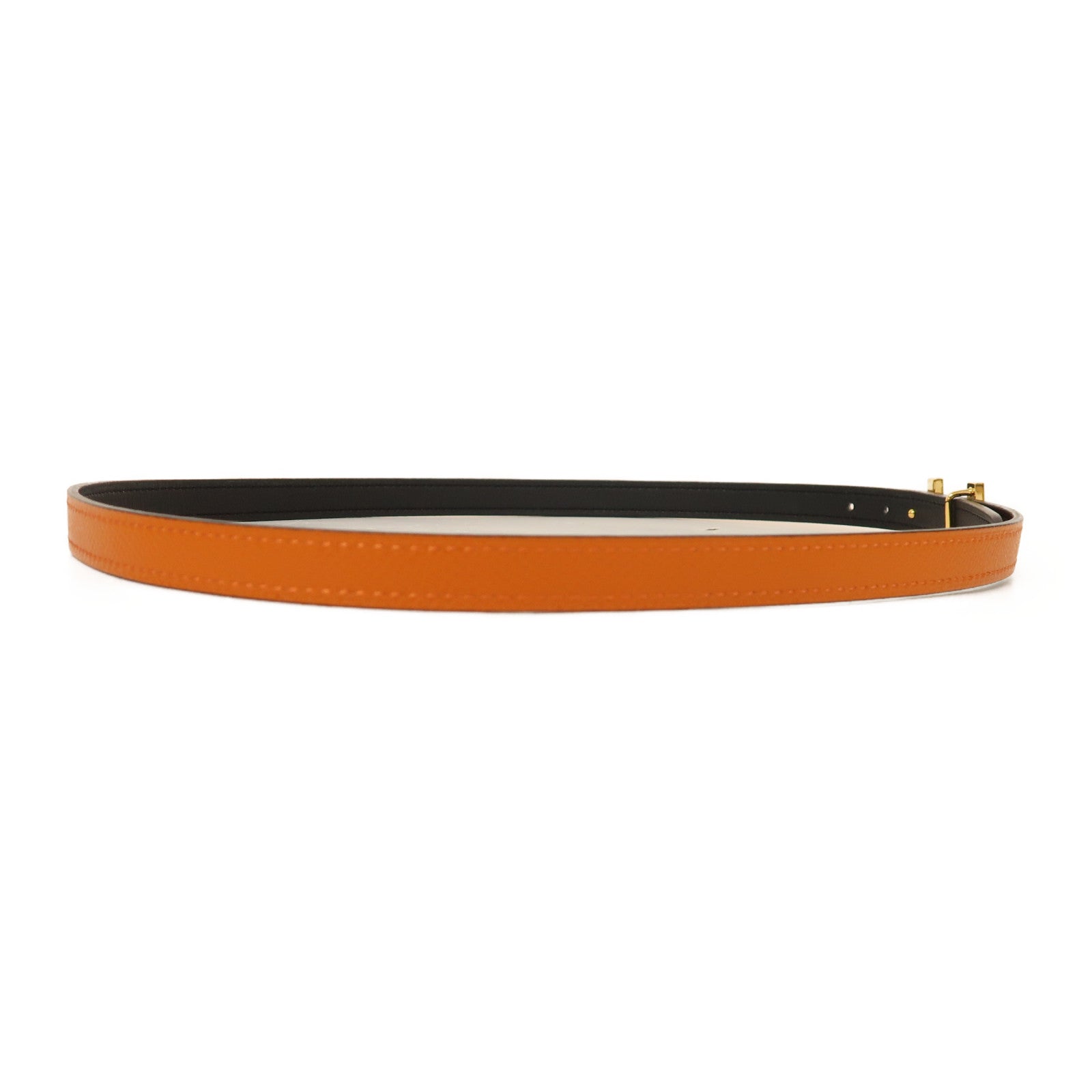 HERMES Epsom皮革/Swift皮革Mini Constance Belt金扣皮帶黑色/橙色