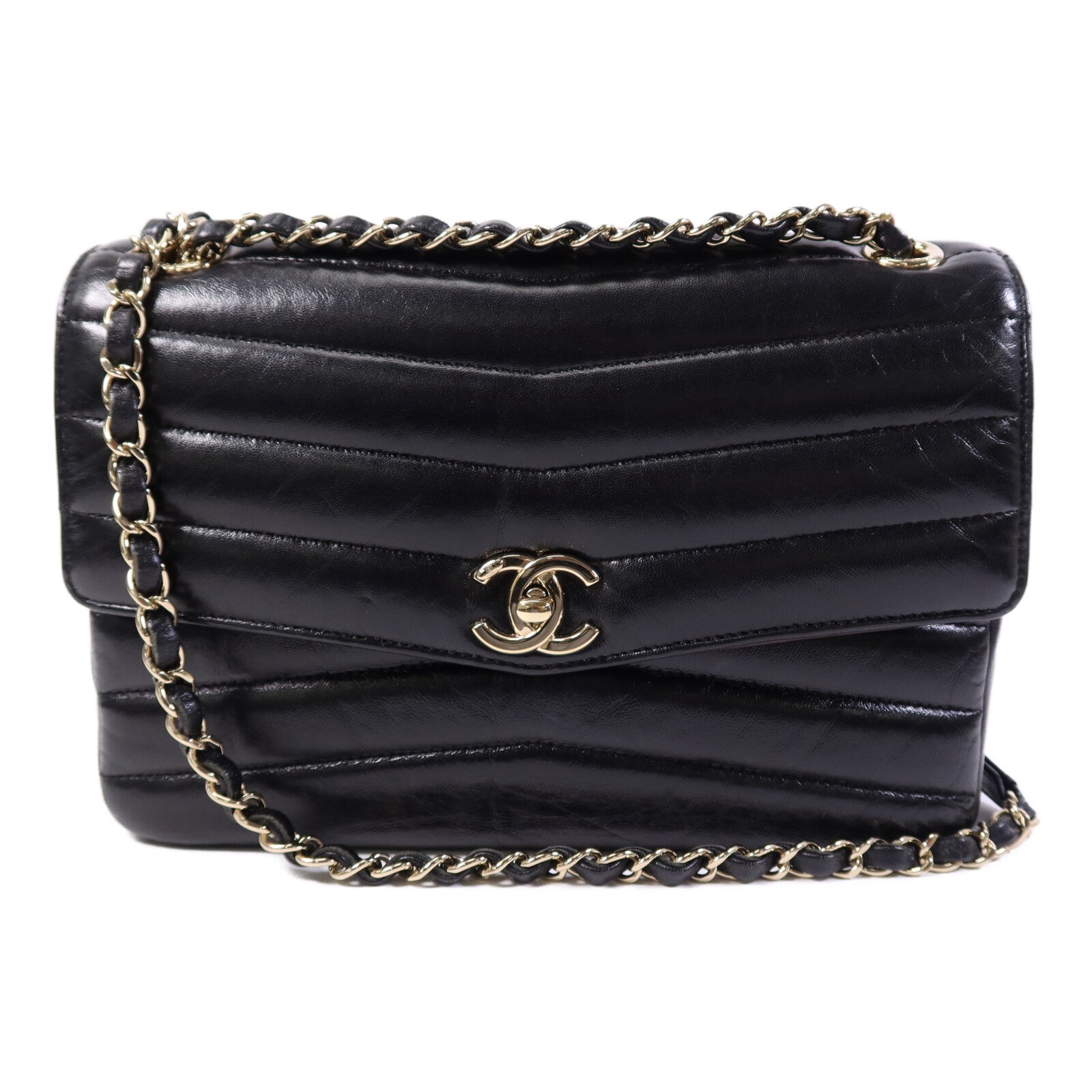 CHANEL 【激減優惠】羊皮皮革Seasonal Chevron Flap金扣鏈帶肩背袋