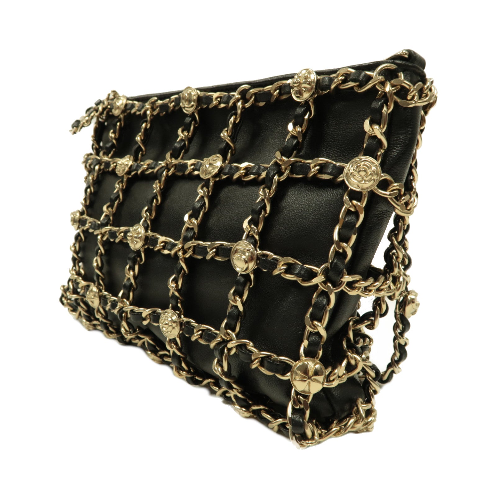 CHANEL **【激減優惠】羊皮皮革Chain Shoulder金扣鏈帶肩背袋黑色