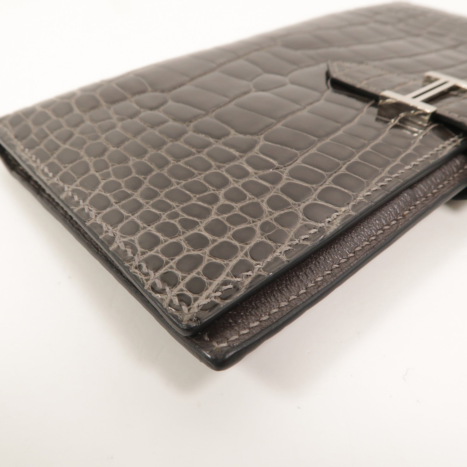 HERMES Alligator皮革Bearn Long Wallet長錢包Graphite