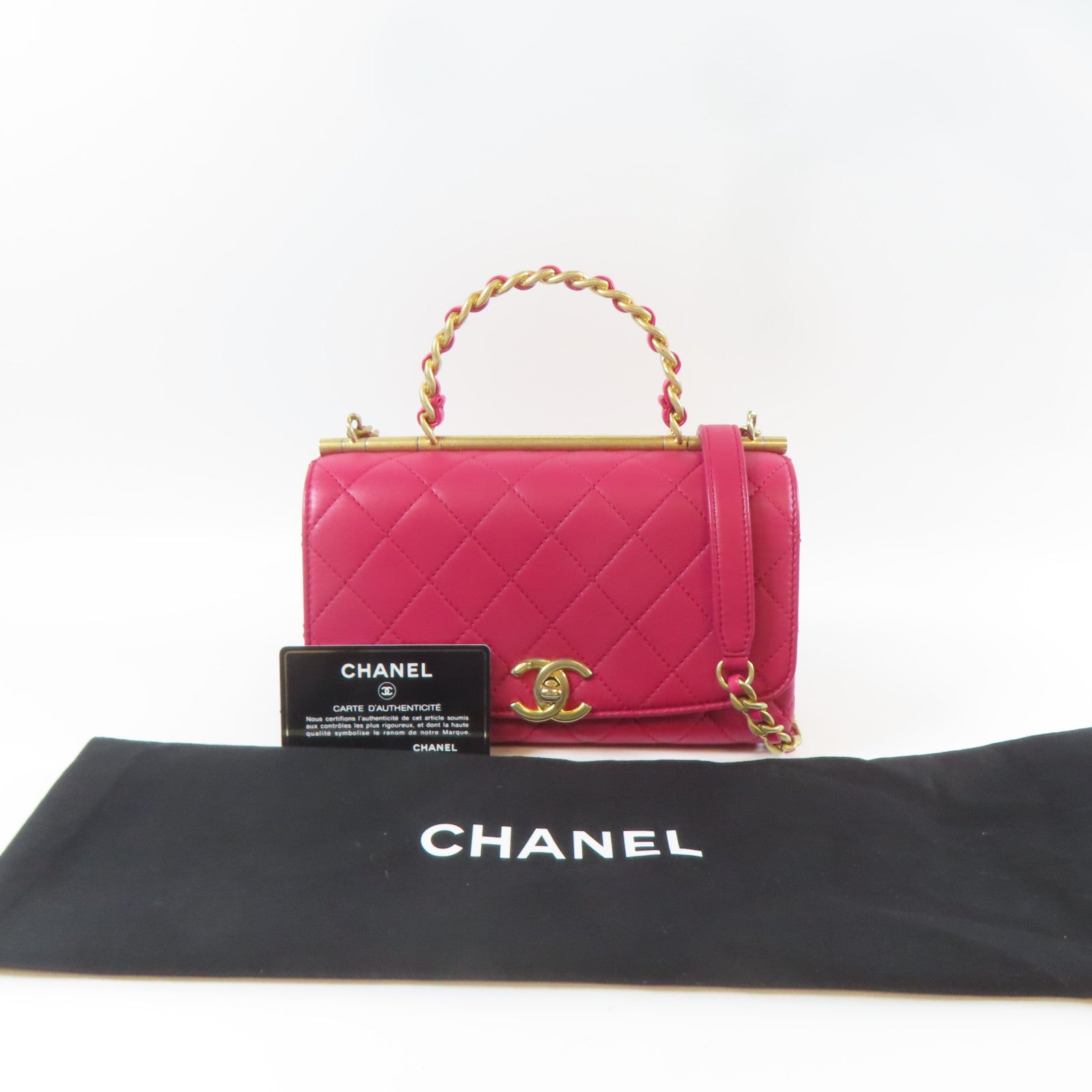 CHANEL 【激減優惠】菱格羊皮皮革Chain Shoulder金扣手挽肩背兩用袋紅色