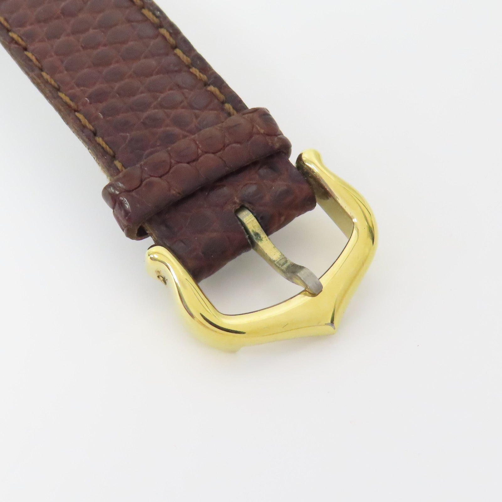 CARTIER Must De Cartier Tank Ladies 18K黃金/蜥蝪皮革帶手錶自動機芯棕色