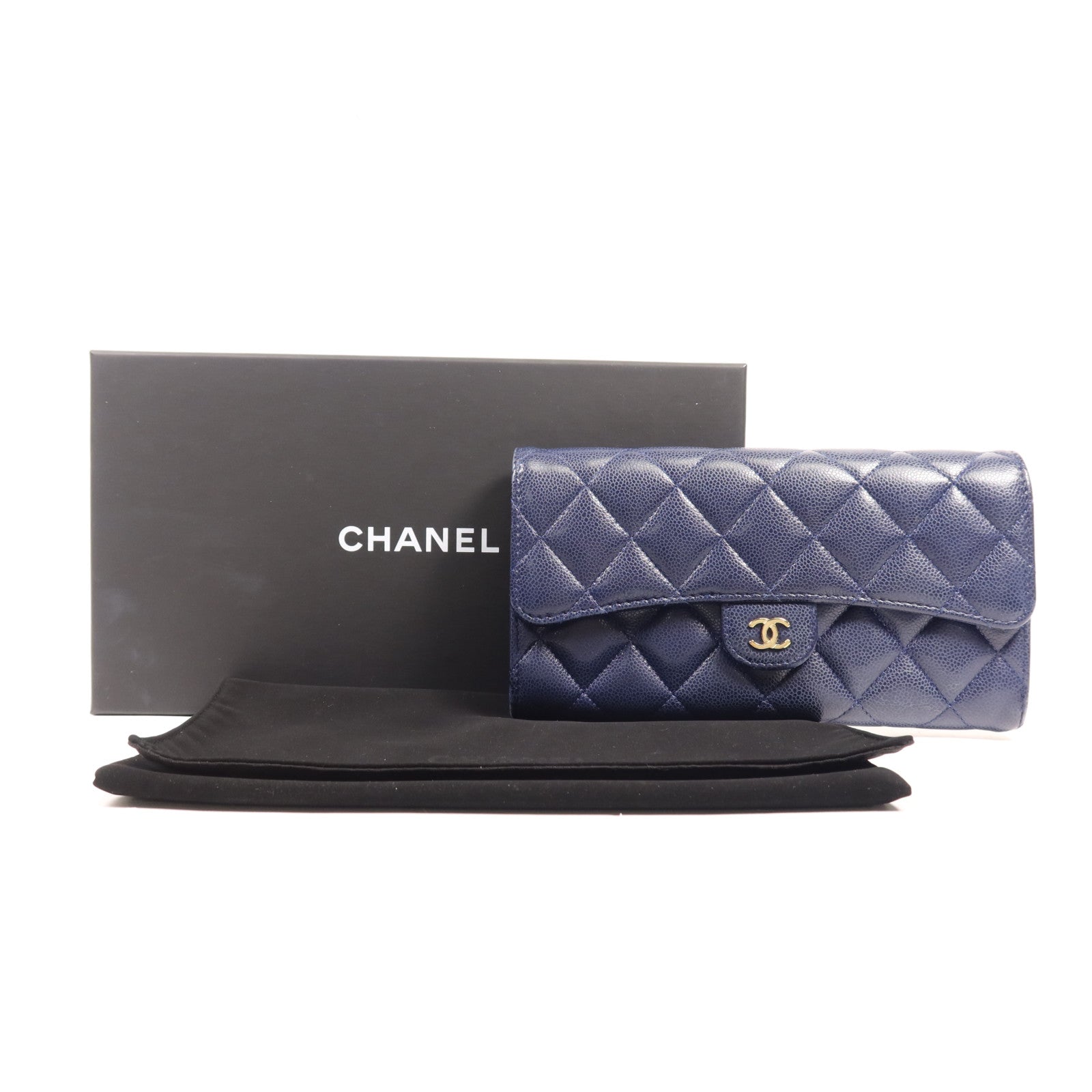 CHANEL 牛皮皮革Long Wallet金扣長錢包