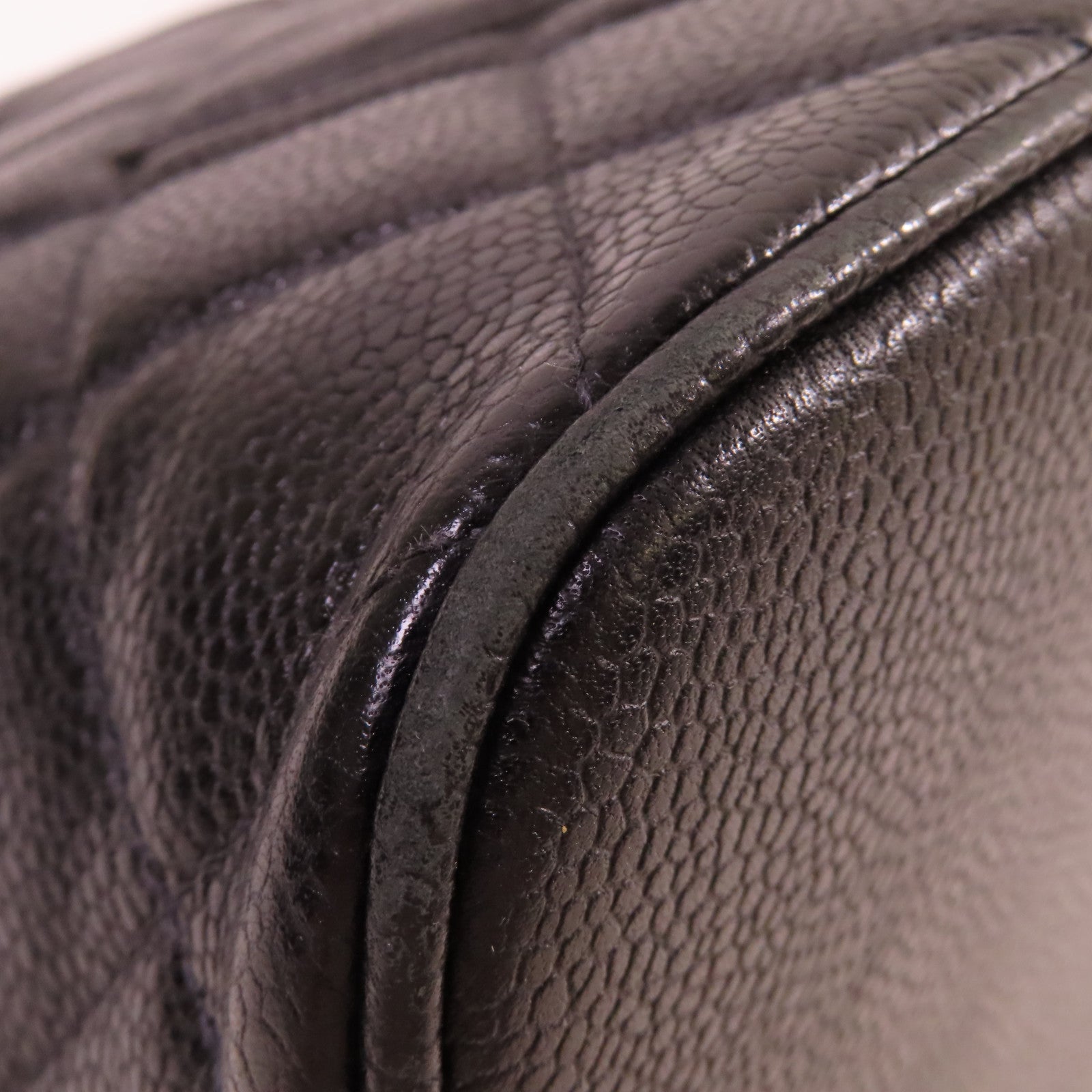 CHANEL 菱格Caviar皮革Tote Bag金扣手挽袋黑色