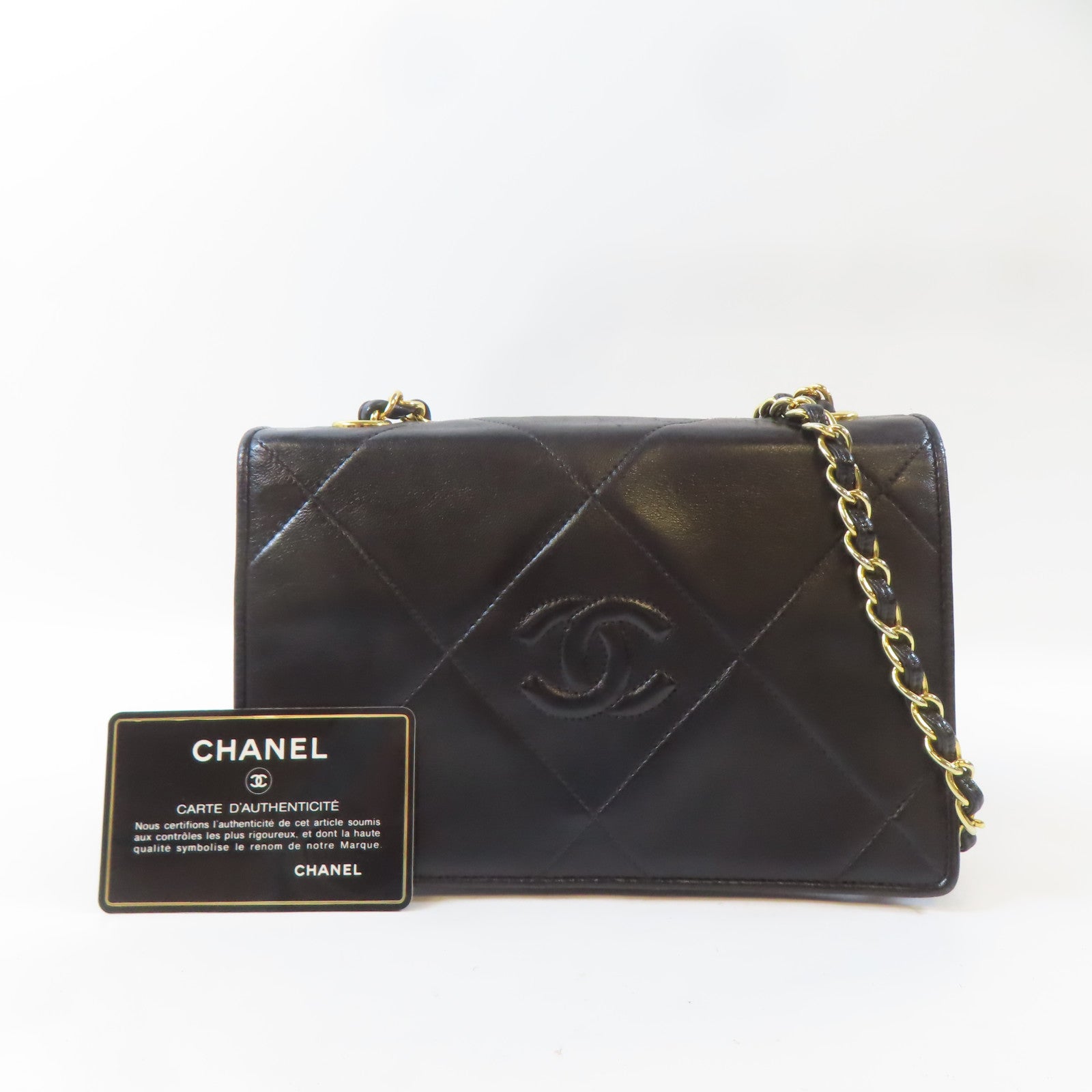 CHANEL 牛皮皮革Chain Shoulder金扣鏈帶肩背袋黑色