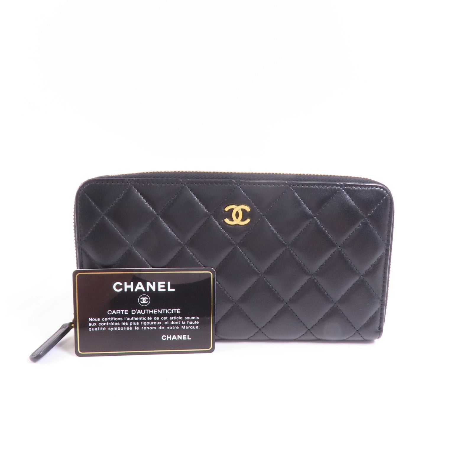 CHANEL 羊皮皮革Long Wallet金扣長錢包