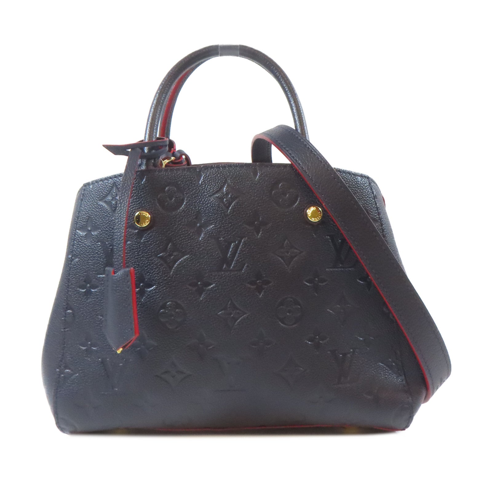 LOUIS VUITTON Monogram Empreinte Montaigne BB金扣手挽肩背兩用袋深藍色/紅色