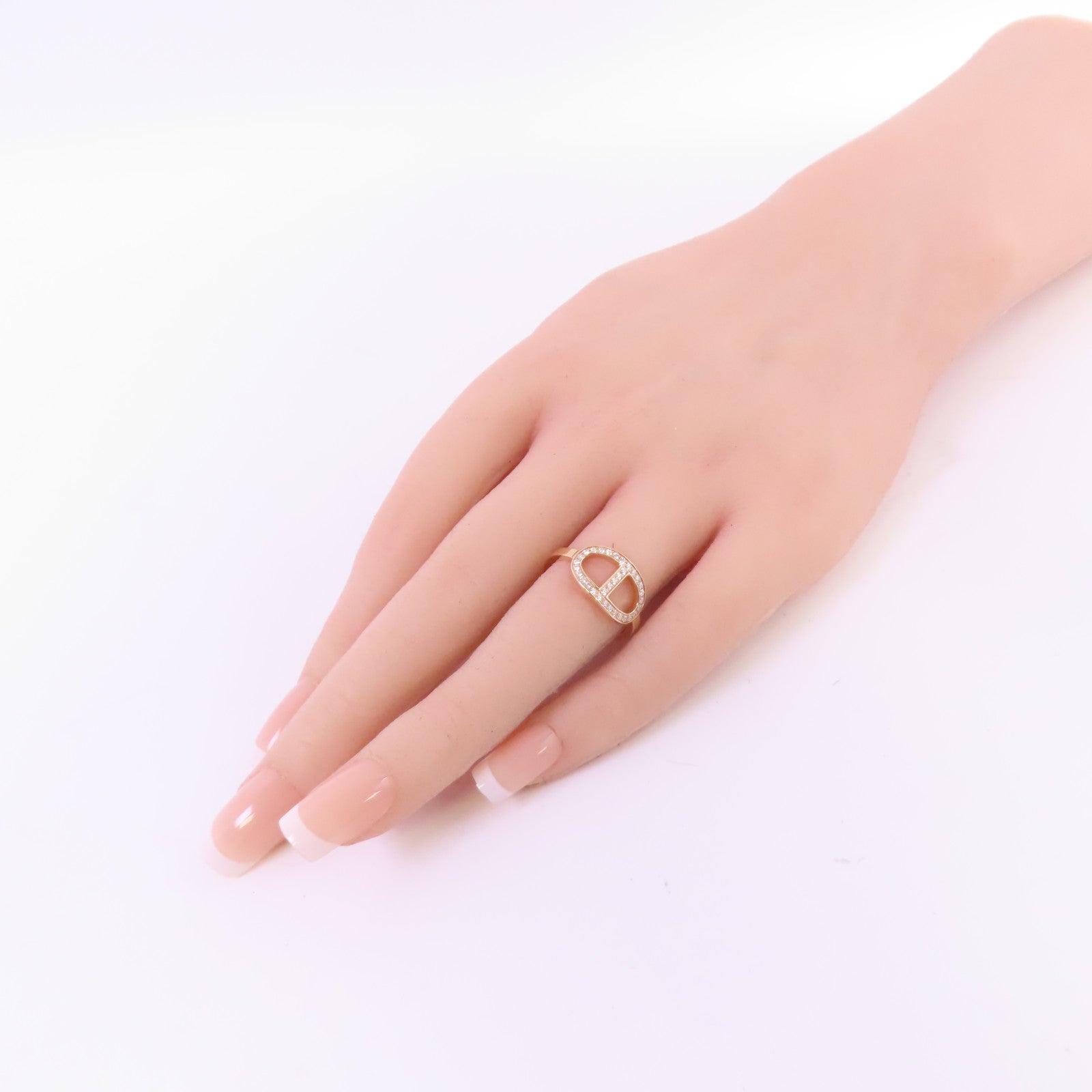 HERMES 18K玫瑰金/鑽石Chaine D Ancre Contour Diamond Ring戒指#53/US#6.25