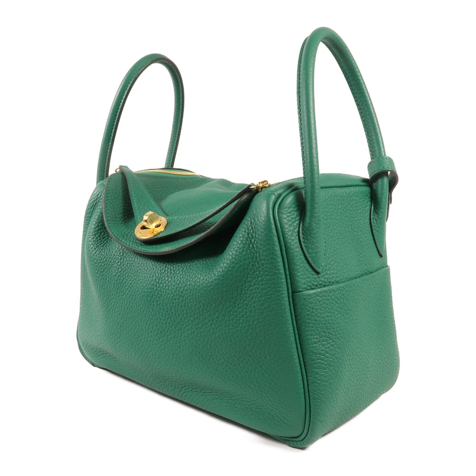 HERMES 【激減優惠】Clemence皮革Lindy 26金扣手挽肩背兩用袋Vert Vertigo