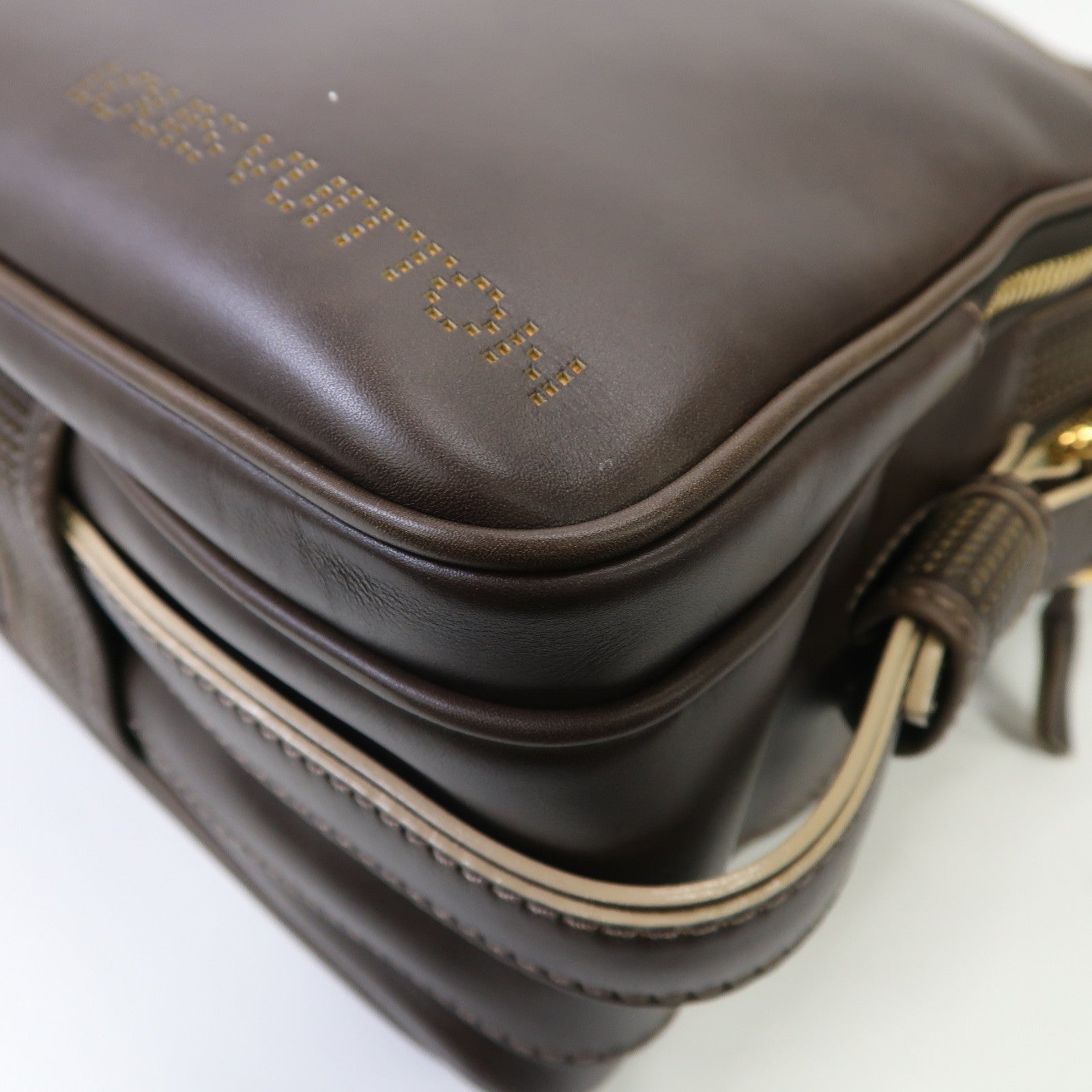 LOUIS VUITTON 皮革Bequia Trotter GM金扣手挽袋啡色