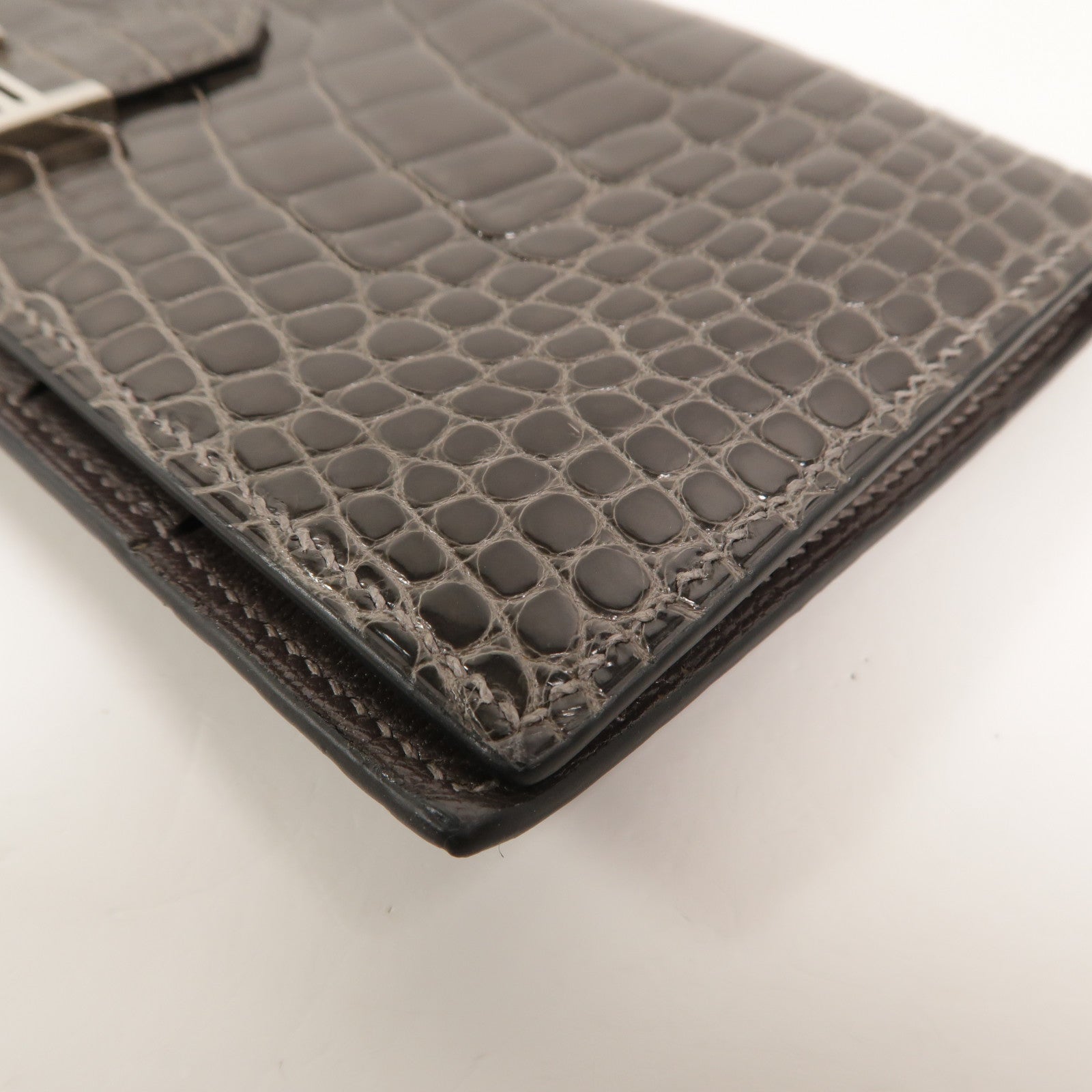 HERMES Alligator皮革Bearn Long Wallet長錢包Graphite