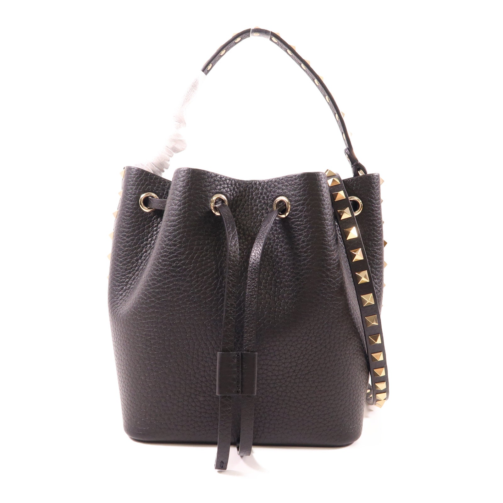 Valentino GHW Bucket Bag 2 Way Shoulder Handbag 6W2B0L31VSF/0NO Calfskin Black