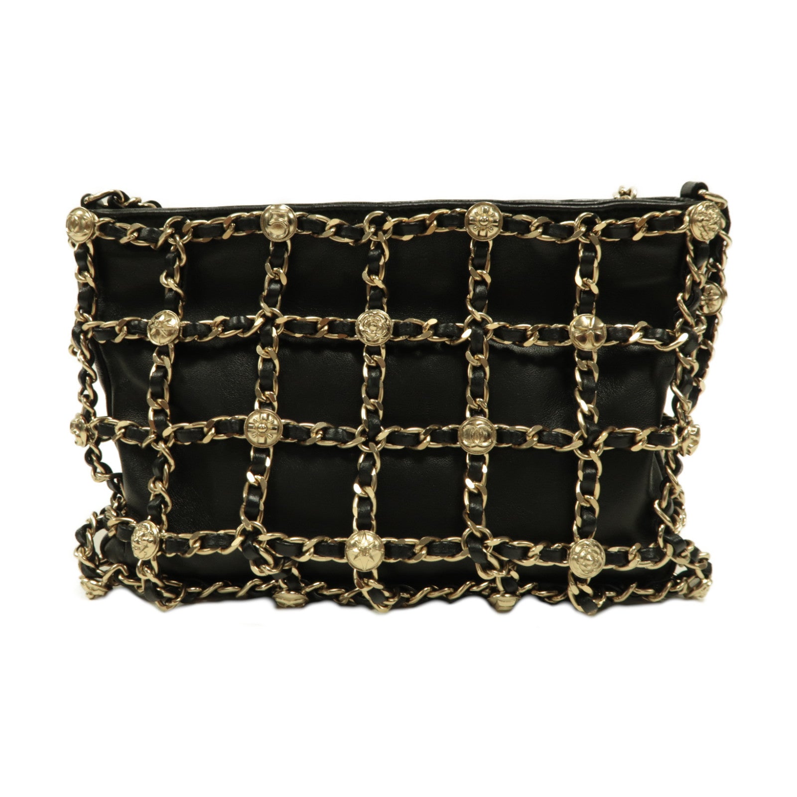 CHANEL **【激減優惠】羊皮皮革Chain Shoulder金扣鏈帶肩背袋黑色