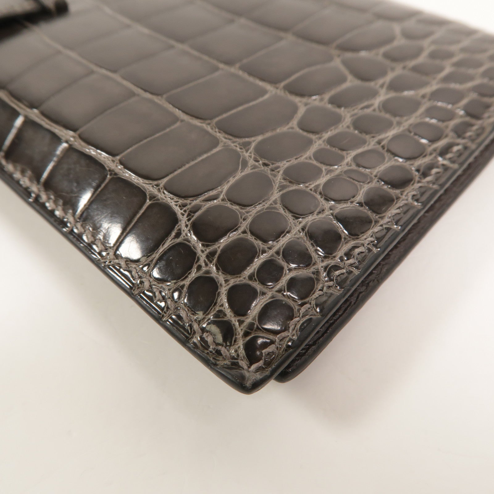 HERMES Alligator皮革Bearn Long Wallet長錢包Graphite