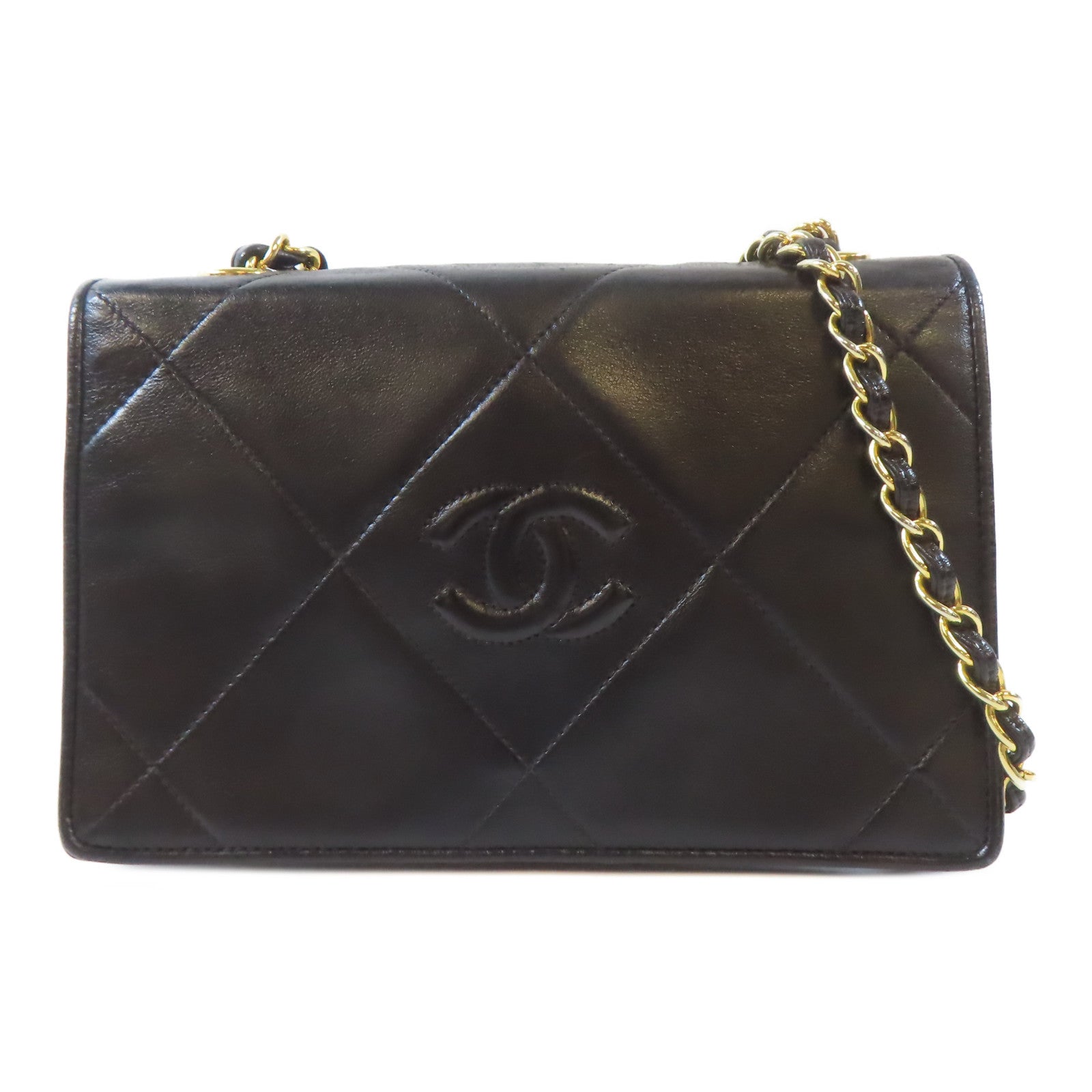 CHANEL 牛皮皮革Chain Shoulder金扣鏈帶肩背袋黑色