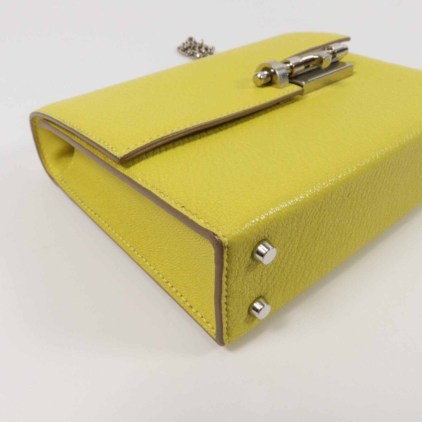 HERMES Chevre皮革Mini Verrou鏈帶肩背袋Lime