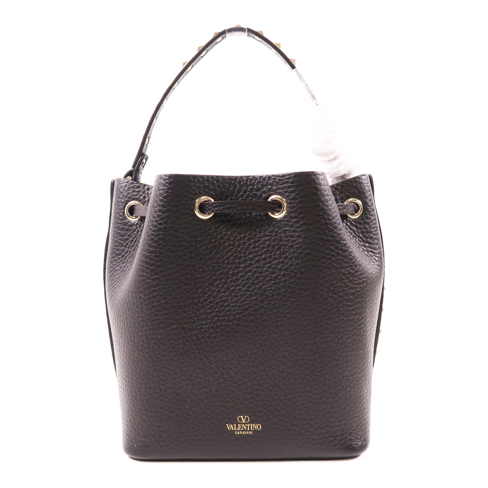Valentino GHW Bucket Bag 2 Way Shoulder Handbag 6W2B0L31VSF/0NO Calfskin Black