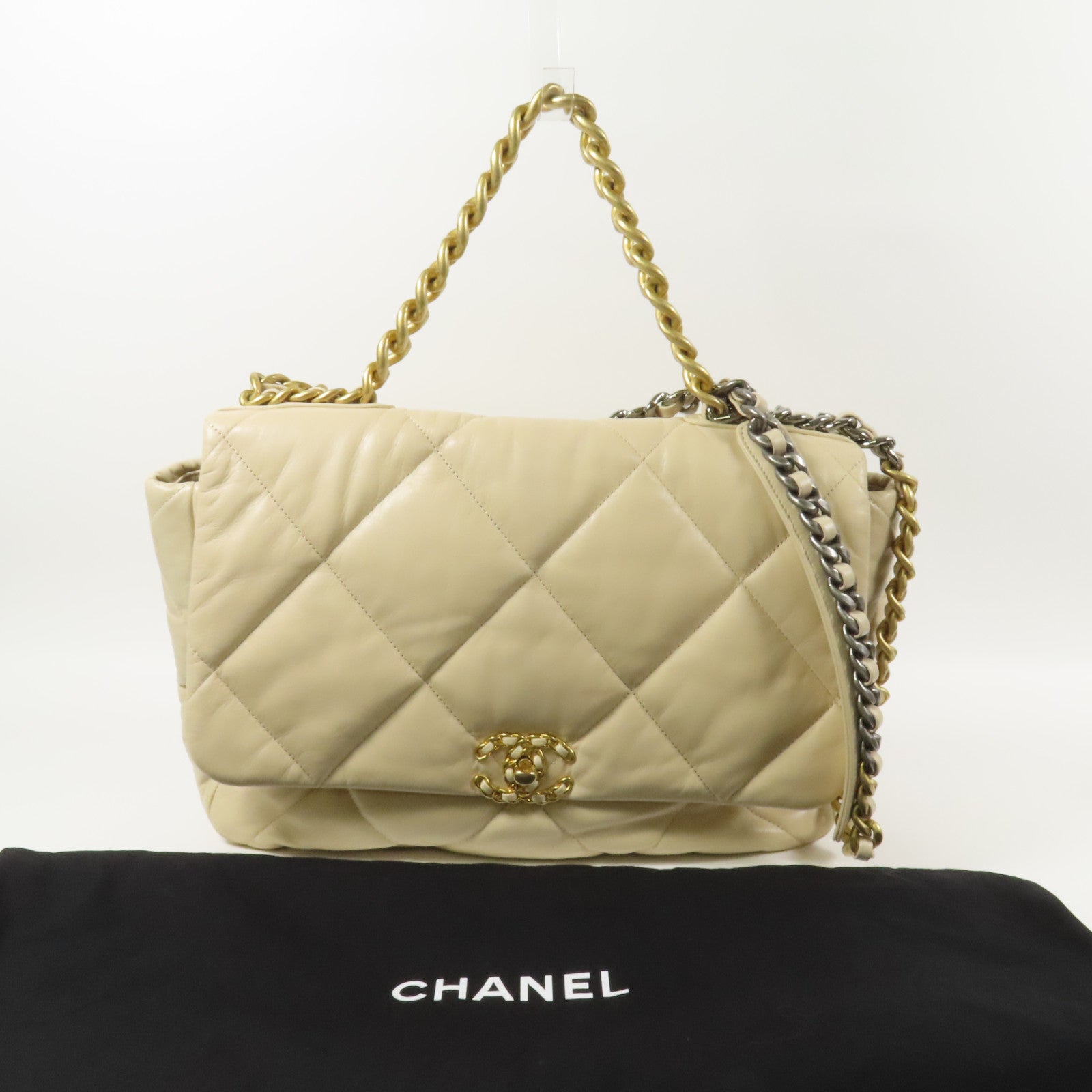 CHANEL 羊皮皮革19 Large金扣手挽肩背兩用袋