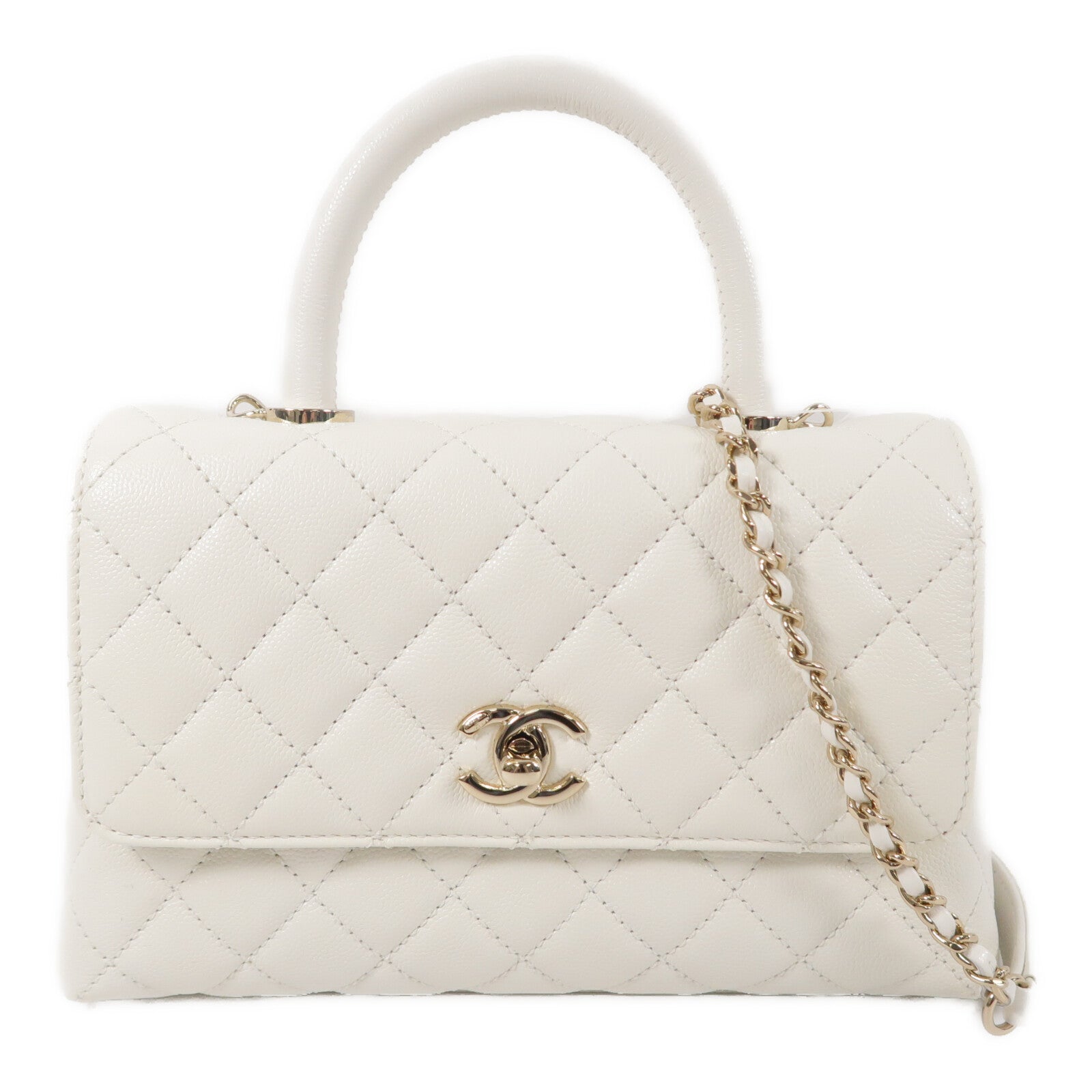 CHANEL 牛皮皮革Coco Handle Small鏈帶手挽肩背兩用袋
