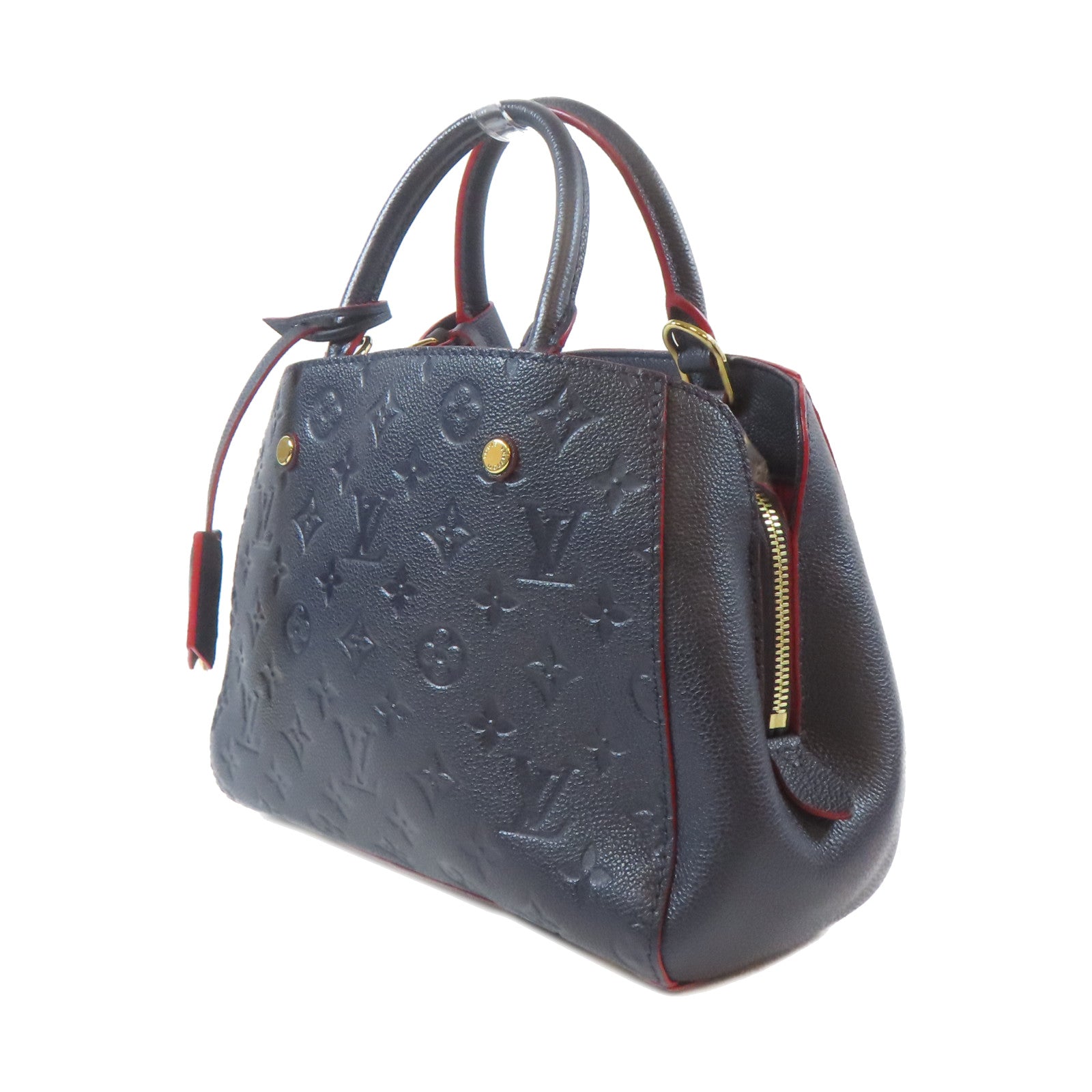 LOUIS VUITTON Monogram Empreinte Montaigne BB金扣手挽肩背兩用袋深藍色/紅色