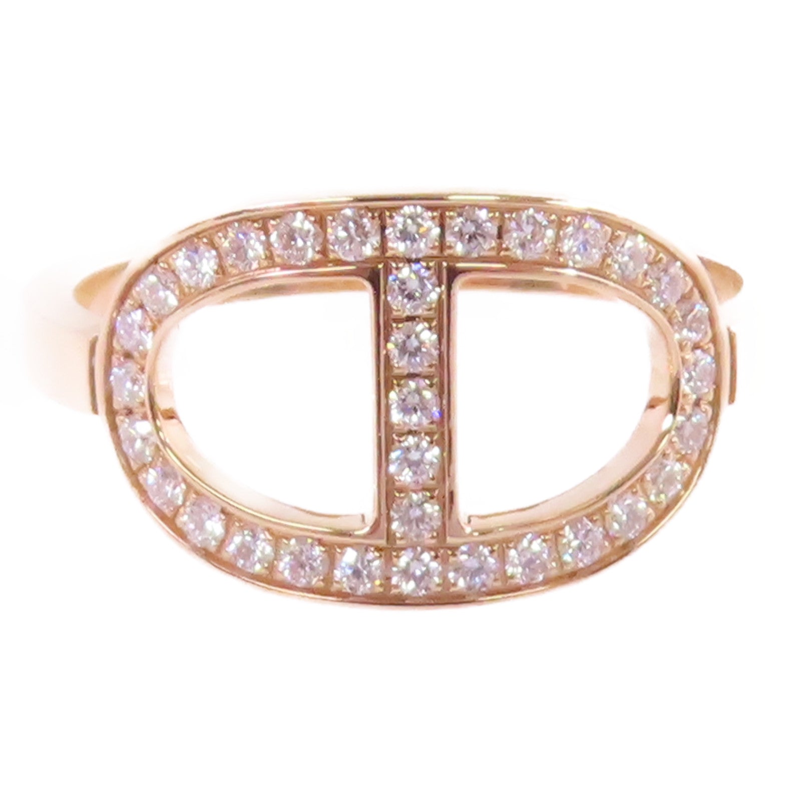 HERMES 18K玫瑰金/鑽石Chaine D Ancre Contour Diamond Ring戒指#53/US#6.25