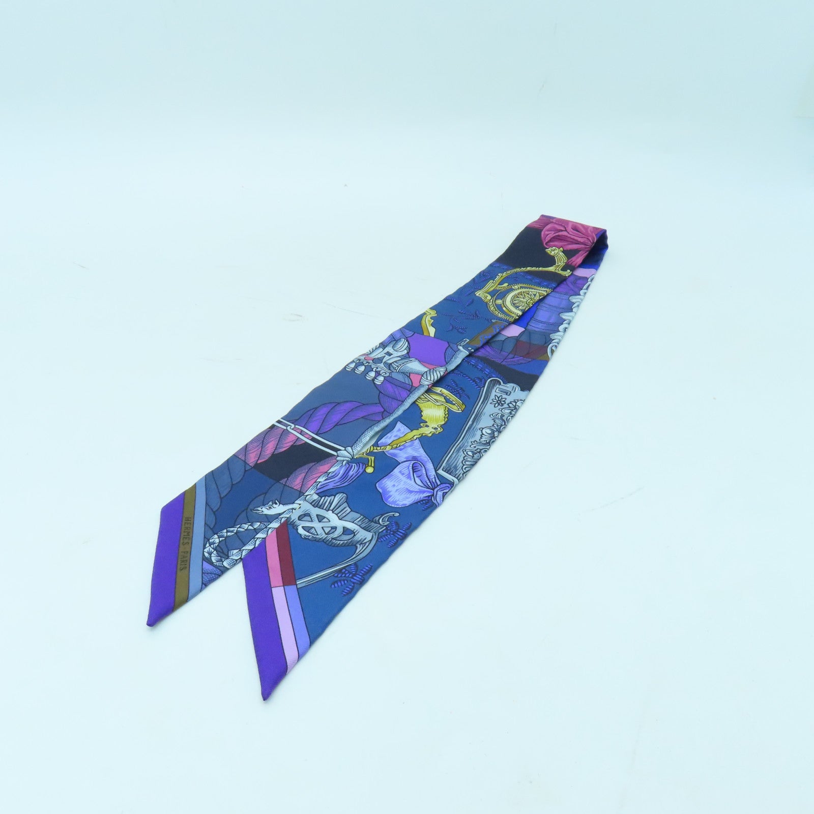 HERMES 【激減優惠】絲質Twilly絲巾藍色