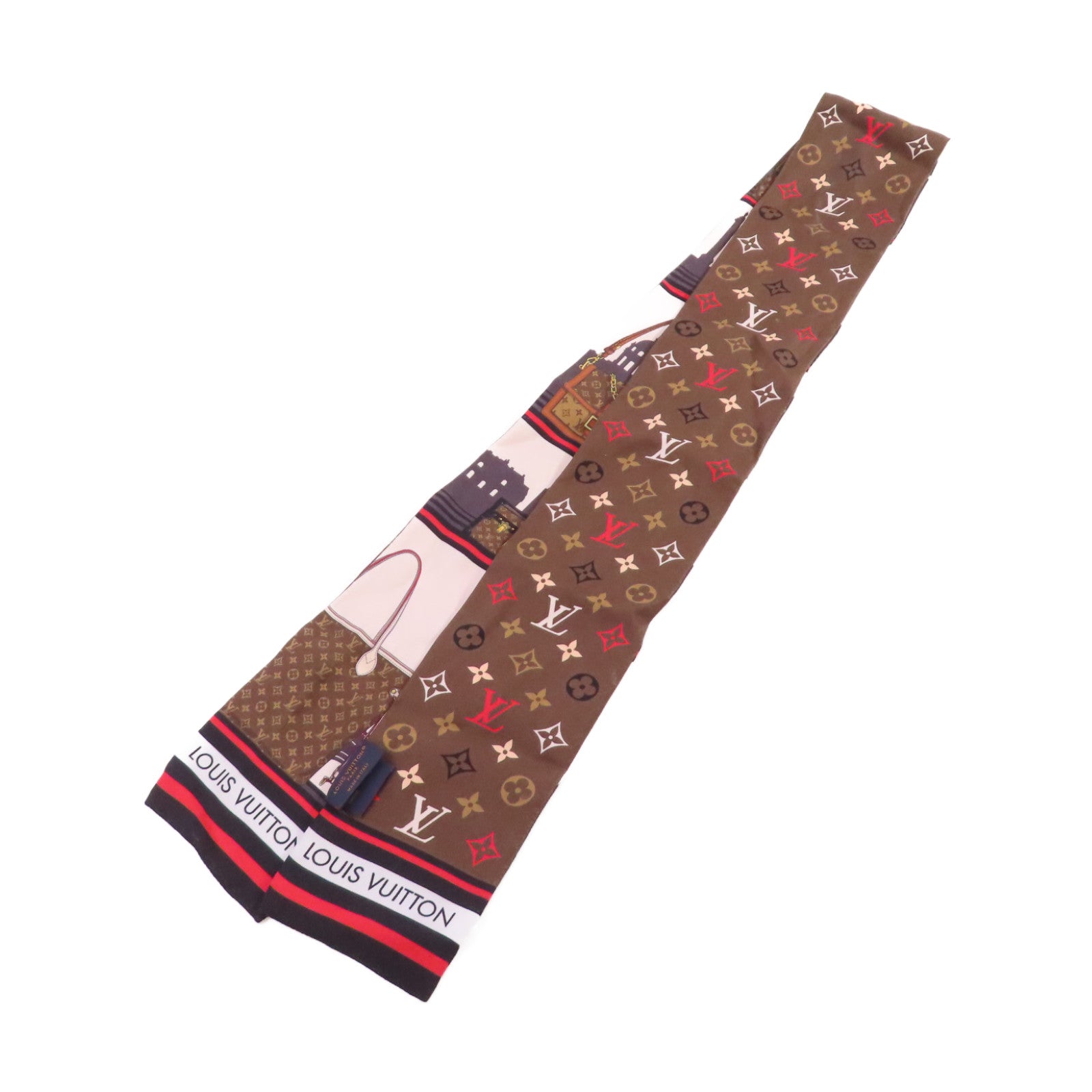 LOUIS VUITTON 絲質Bandeau Skyline Scarf絲巾黑色/杏色/彩色