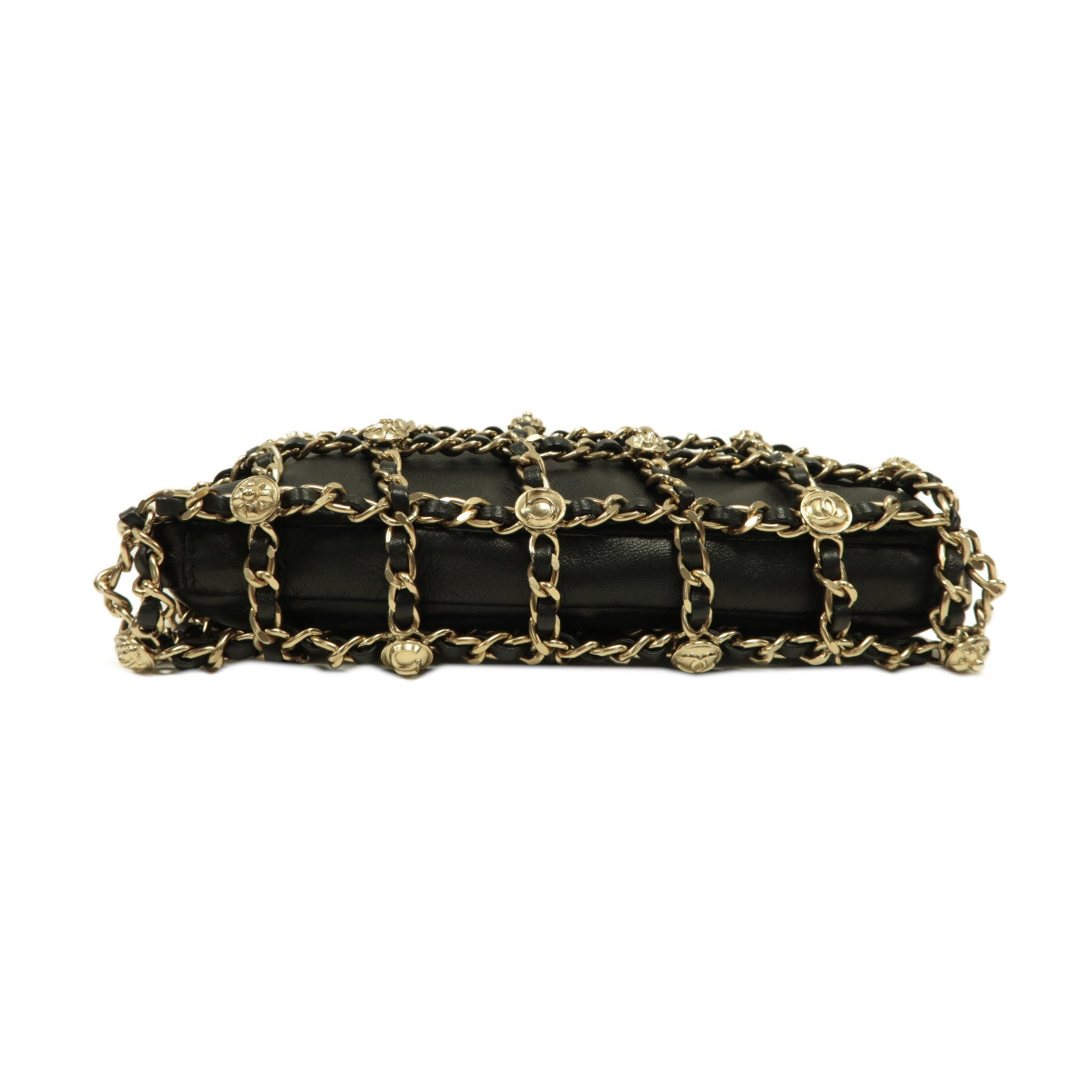CHANEL **【激減優惠】羊皮皮革Chain Shoulder金扣鏈帶肩背袋黑色