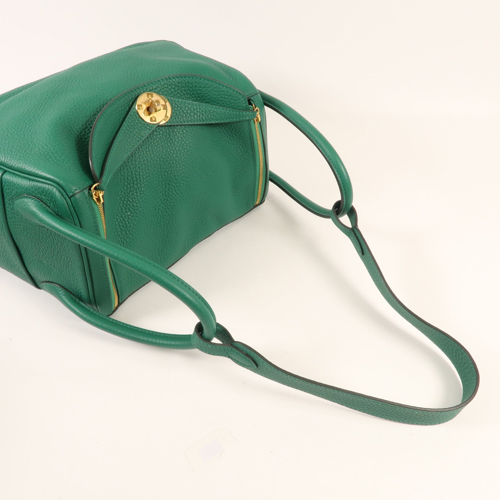 HERMES 【激減優惠】Clemence皮革Lindy 26金扣手挽肩背兩用袋Vert Vertigo