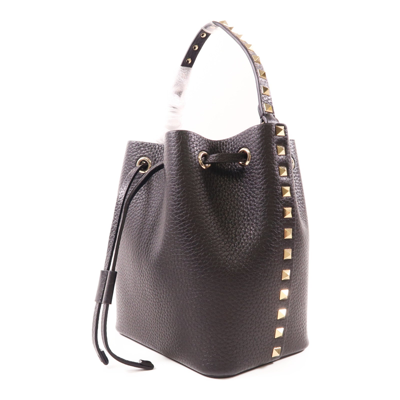 Valentino GHW Bucket Bag 2 Way Shoulder Handbag 6W2B0L31VSF/0NO Calfskin Black