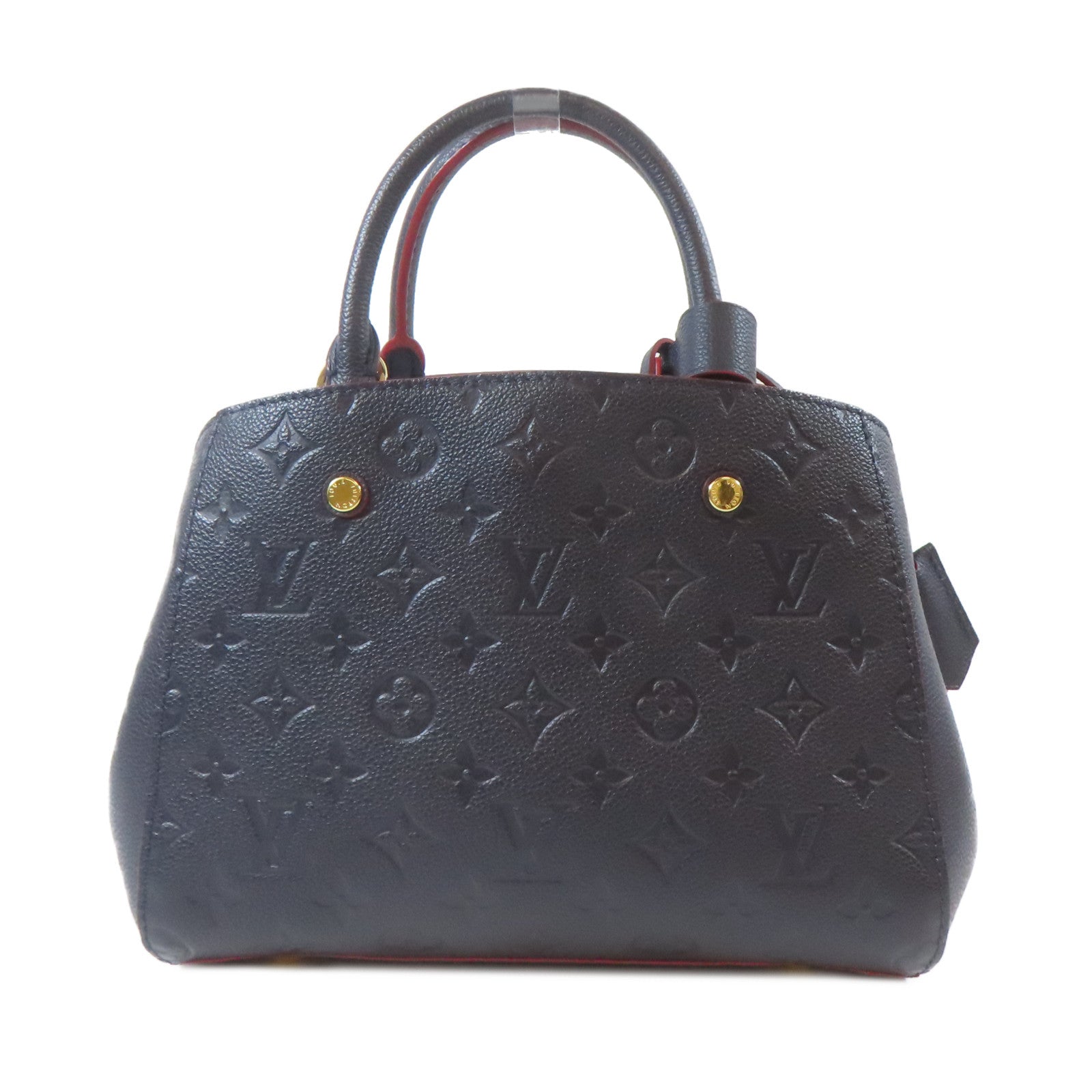 LOUIS VUITTON Monogram Empreinte Montaigne BB金扣手挽肩背兩用袋深藍色/紅色