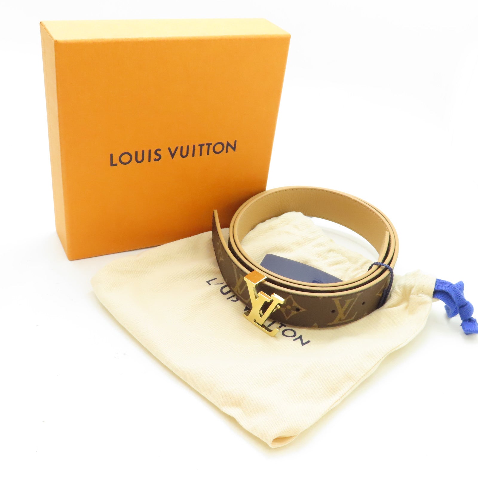 LOUIS VUITTON Monogram Belt金扣皮帶啡色