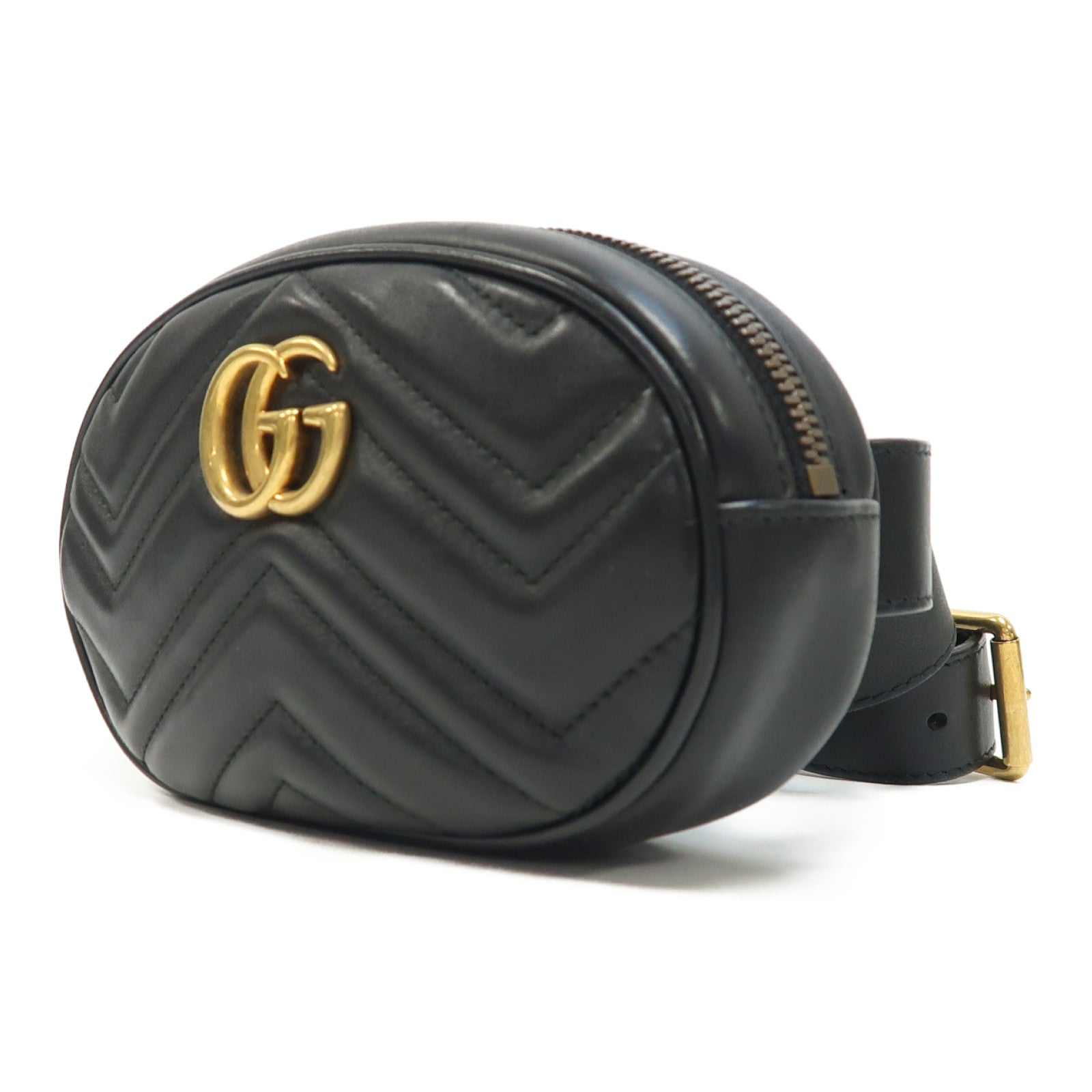 GUCCI 牛皮皮革GG Marmont金扣腰包黑色