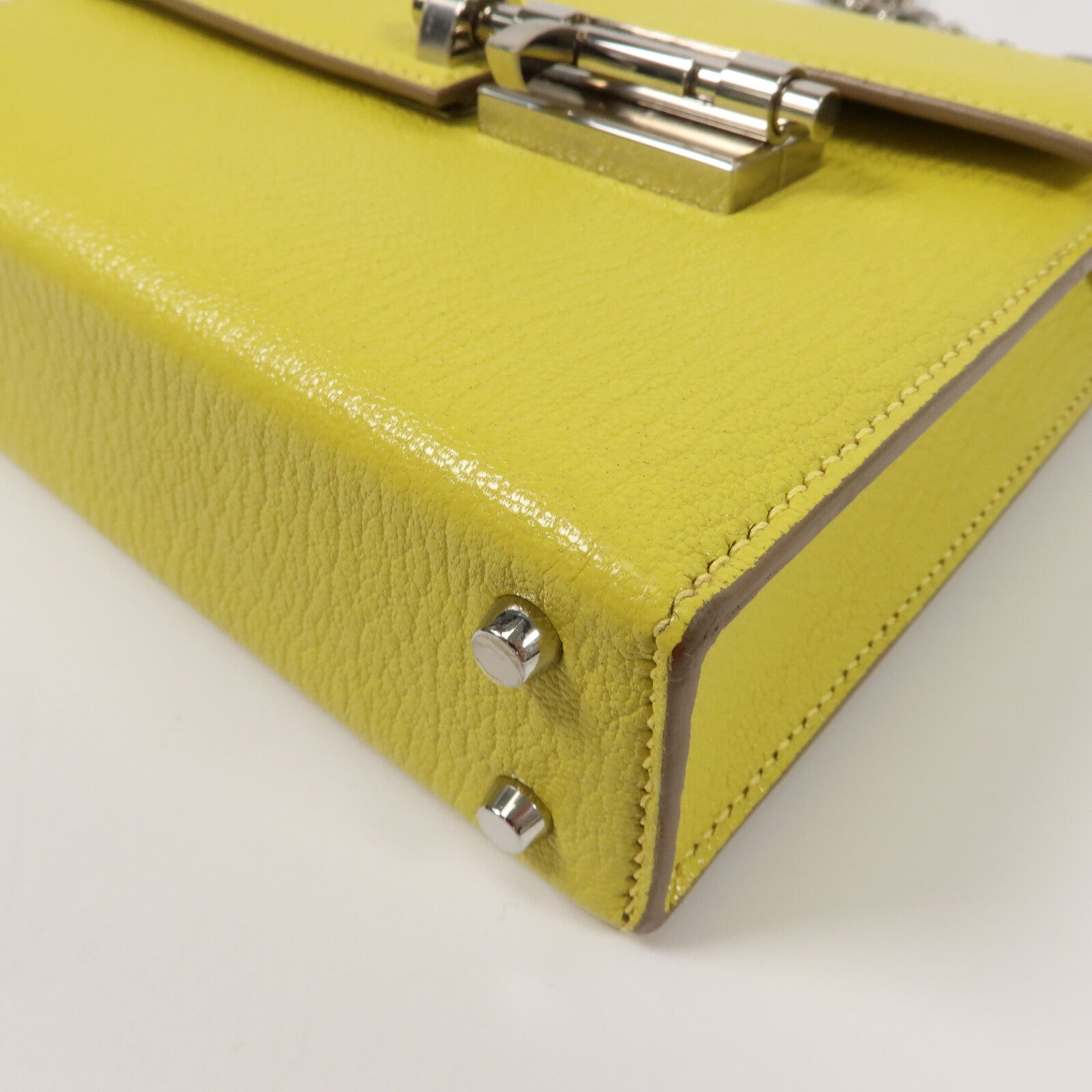 HERMES Chevre皮革Mini Verrou鏈帶肩背袋Lime