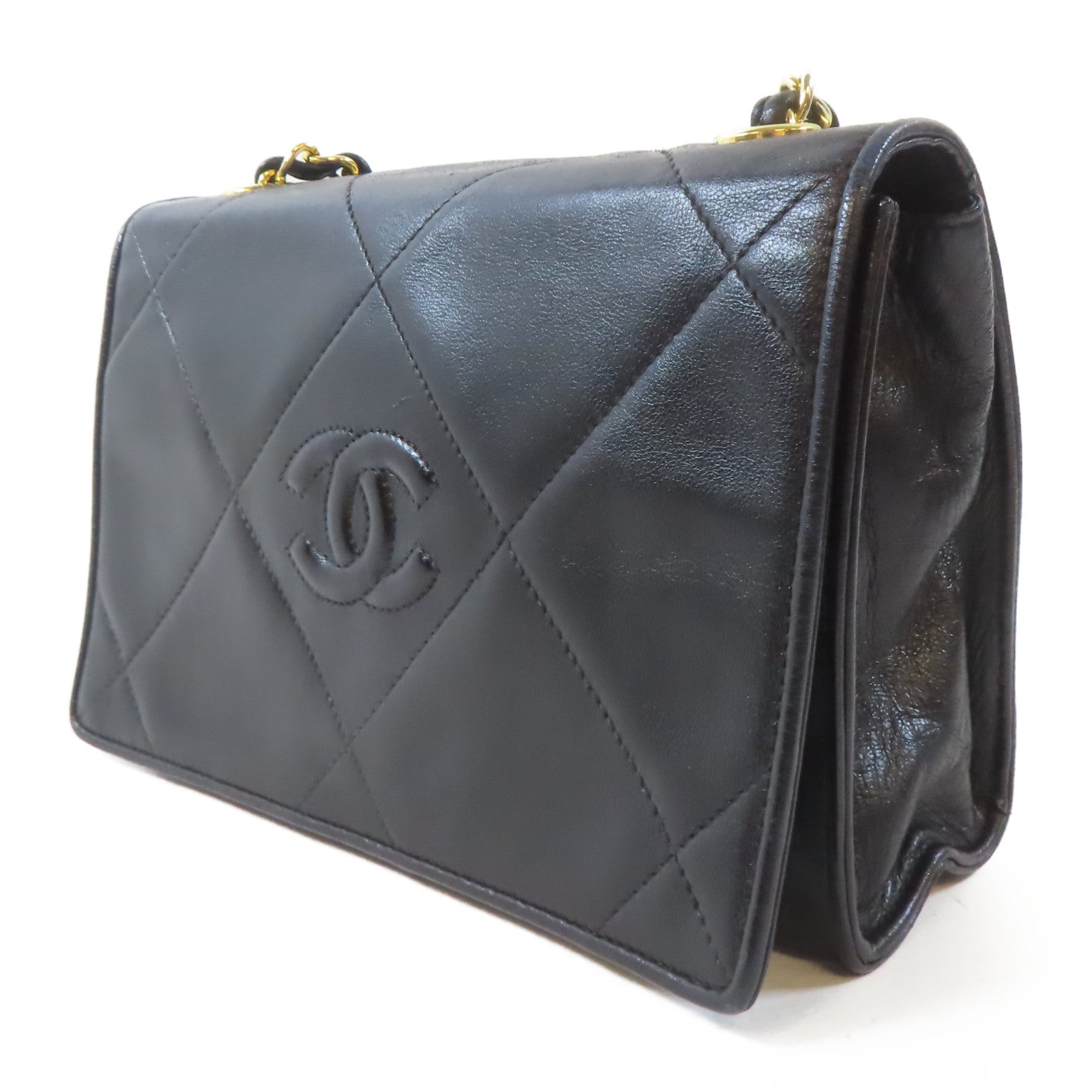 CHANEL 牛皮皮革Chain Shoulder金扣鏈帶肩背袋黑色